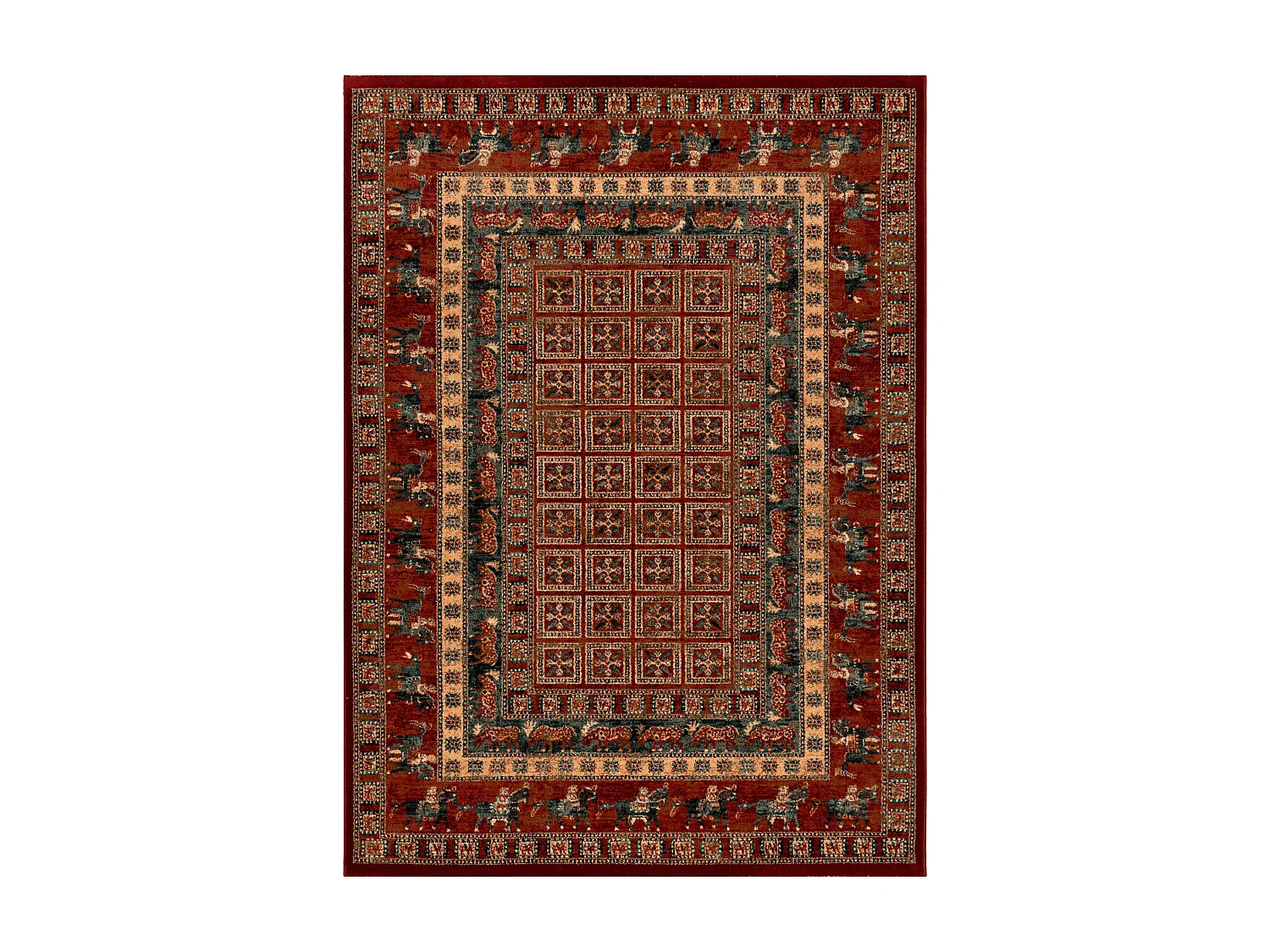 Tapis en laine KASHQAI 4301 300 oriental, cadre terre cuite / vert 120x170 cm
