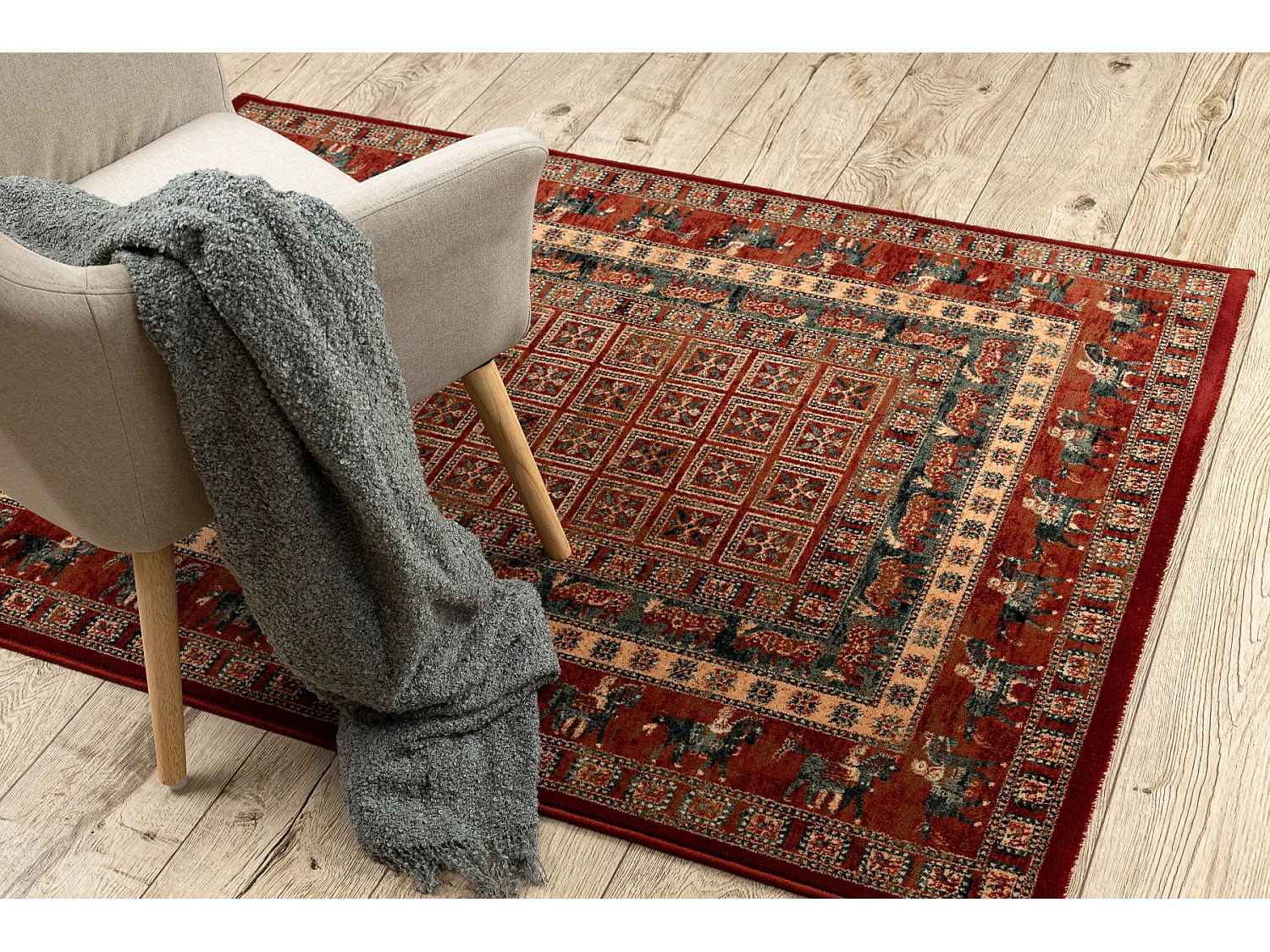 Tapis en laine KASHQAI 4301 300 oriental, cadre terre cuite / vert 120x170 cm