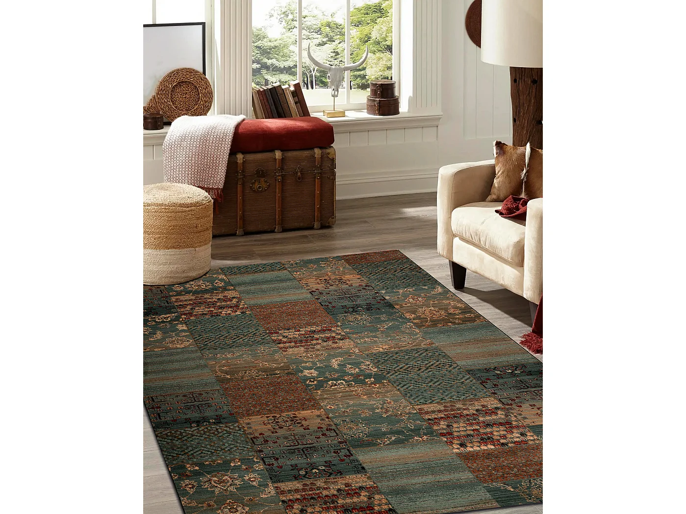 Wollteppich KASHQAI 4327 400 Patchwork grün 240x340 cm