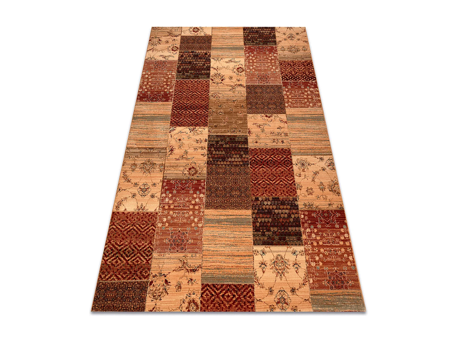 Tapis en laine KASHQAI 4327 101 Patchwork terre cuite 67x275 cm
