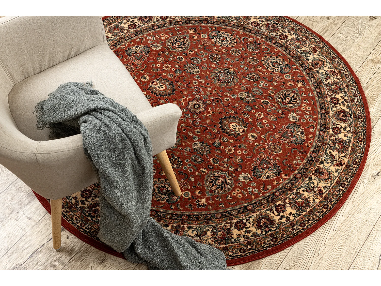 Dywan wełniany KASHQAI 4362 200 koło ornament bordo / beż cercle 200 cm