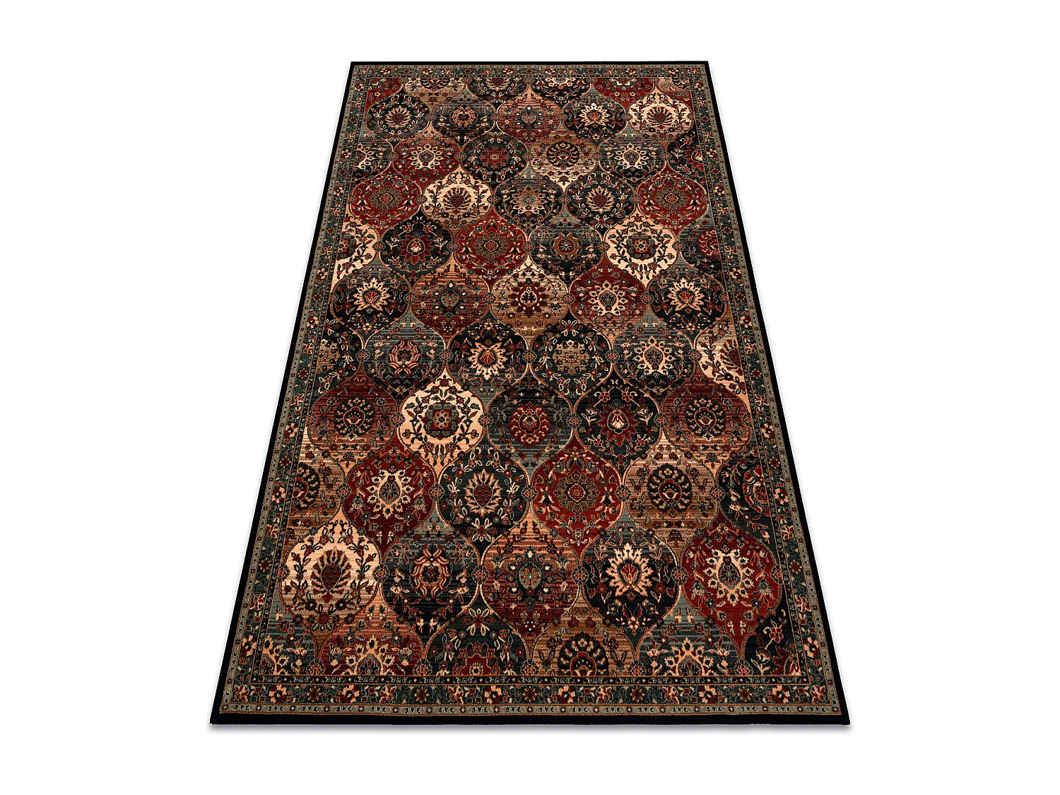 Tapis en laine KASHQAI 4373 500 oriental, treillis vert / bordeaux 160x240 cm