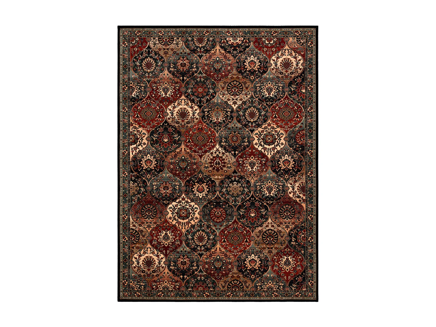 Tapis en laine KASHQAI 4373 500 oriental, treillis vert / bordeaux 160x240 cm