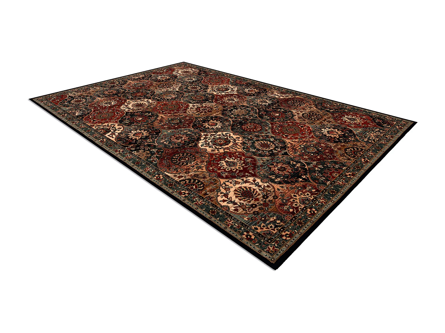 Tapis en laine KASHQAI 4373 500 oriental, treillis vert / bordeaux 160x240 cm