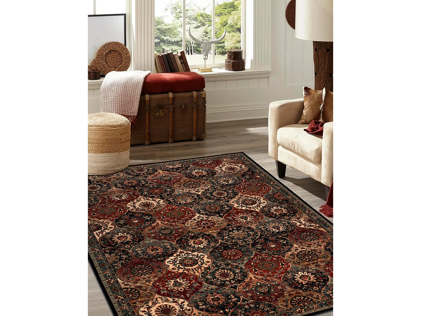 Tapis en laine KASHQAI 4373 500 oriental, treillis vert / bordeaux 160x240 cm