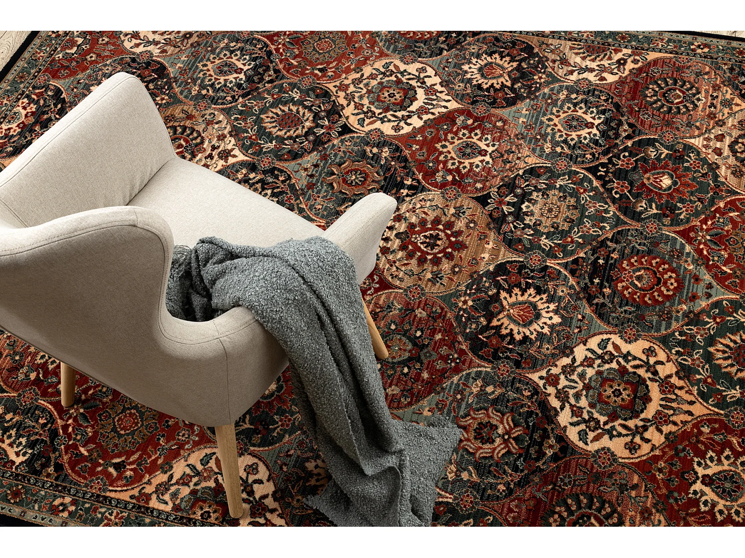 Tapis en laine KASHQAI 4373 500 oriental, treillis vert / bordeaux 160x240 cm