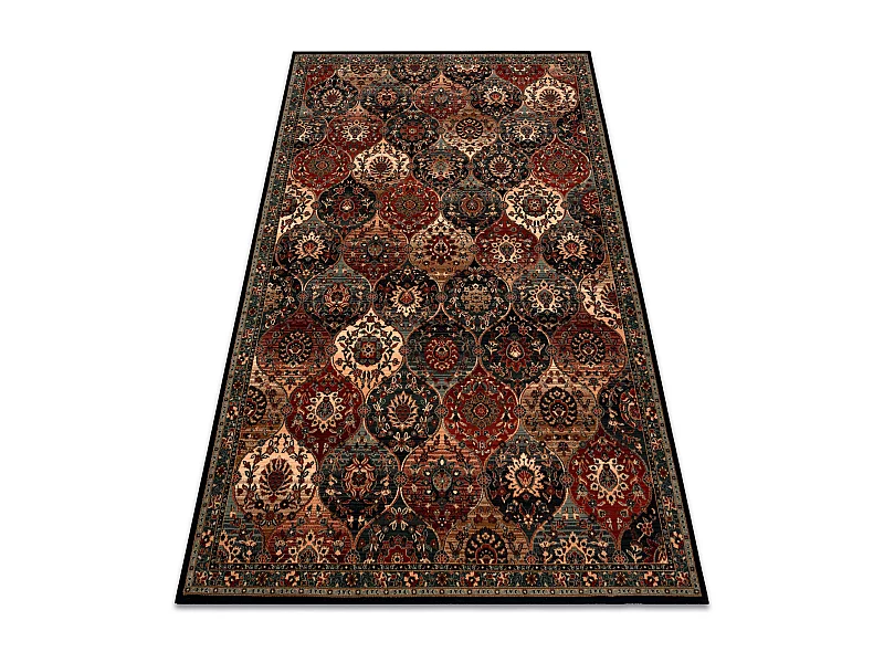 Wollteppich KASHQAI 4373 500 orientalisch, Gitter grün / rotwein  160x240 cm