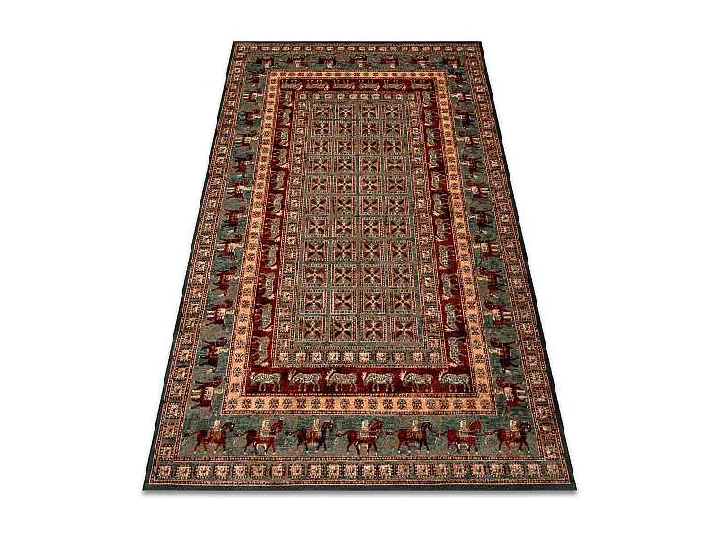 Tapis en laine KASHQAI 4301 401 oriental, cadre vert / terre cuite 135x200 cm
