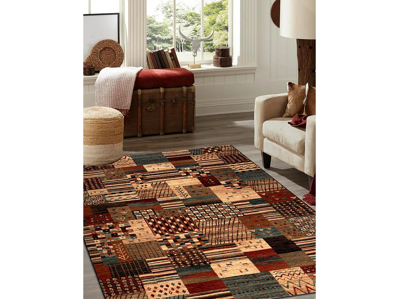 Wollen tapijt KASHQAI 4353 990 Lapwerk terracotta / beige 160x240 cm