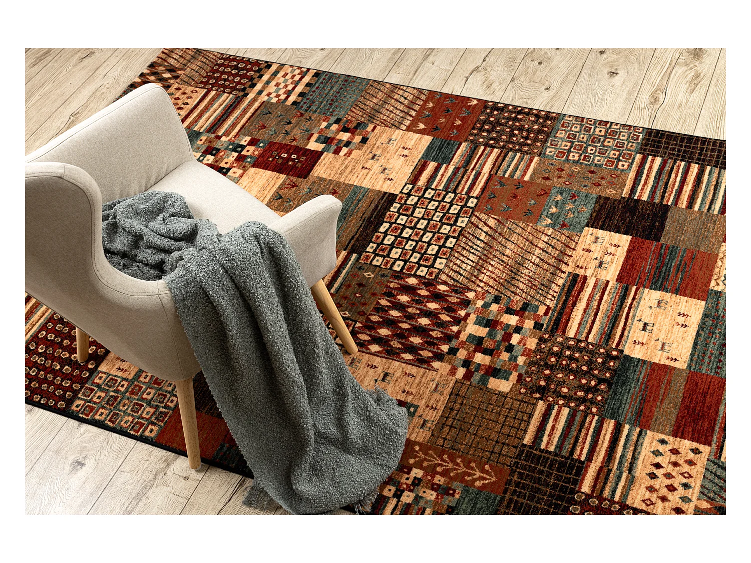 Wollen tapijt KASHQAI 4353 990 Lapwerk terracotta / beige 160x240 cm