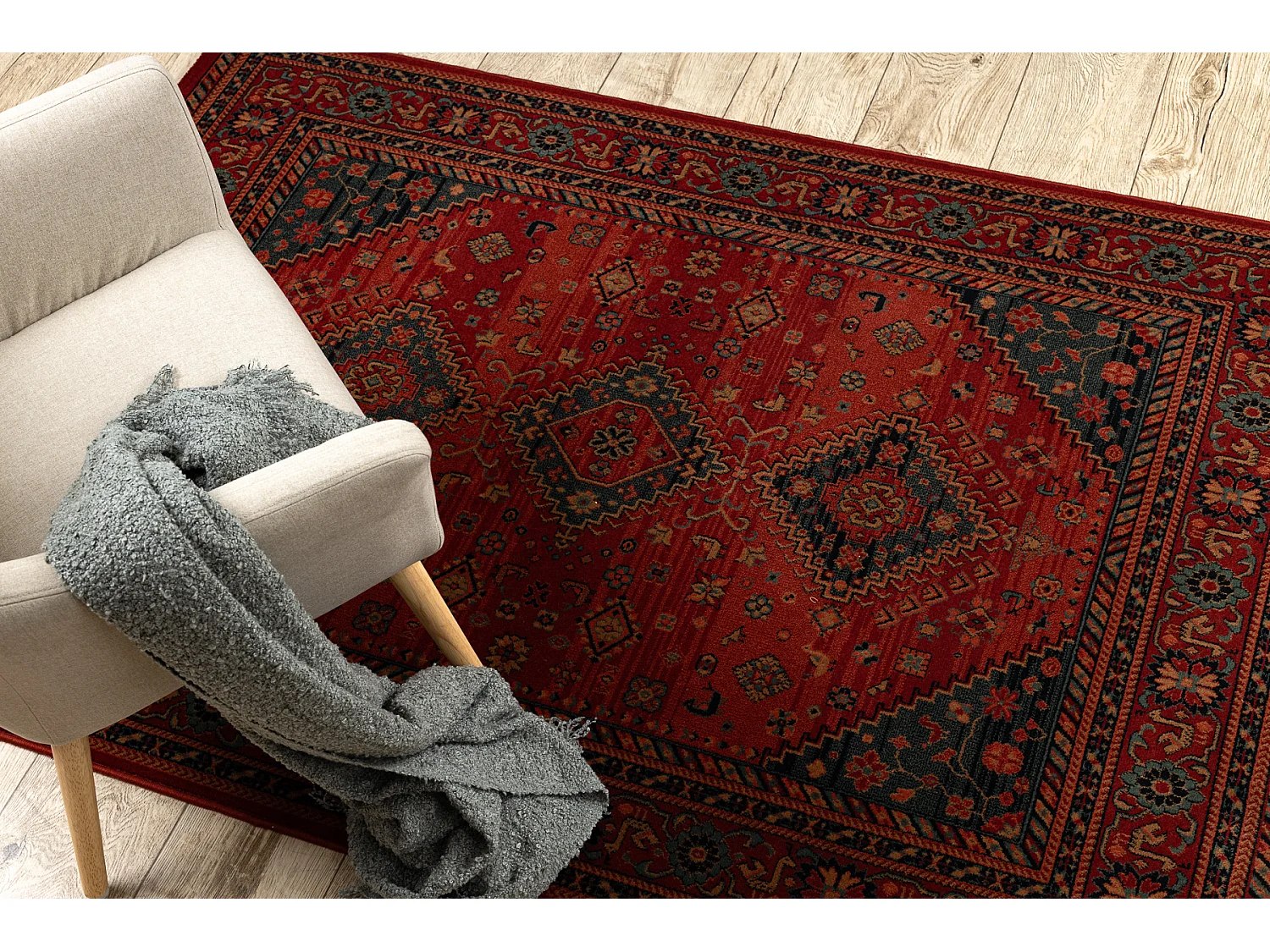 Wollteppich KASHQAI 4345 300 orientalisch, Rahmen rotwein  120x170 cm