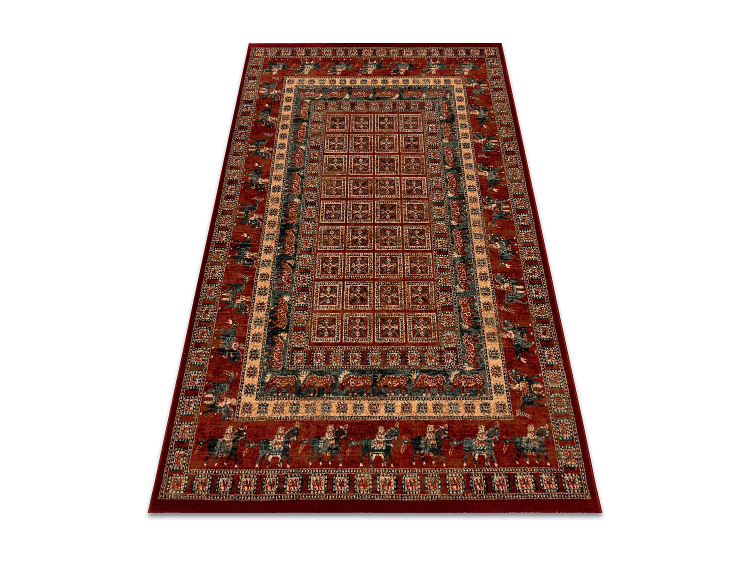 Dywan wełniany KASHQAI 4301 300 orientalny, ramka terakota / zielony 67x130 cm