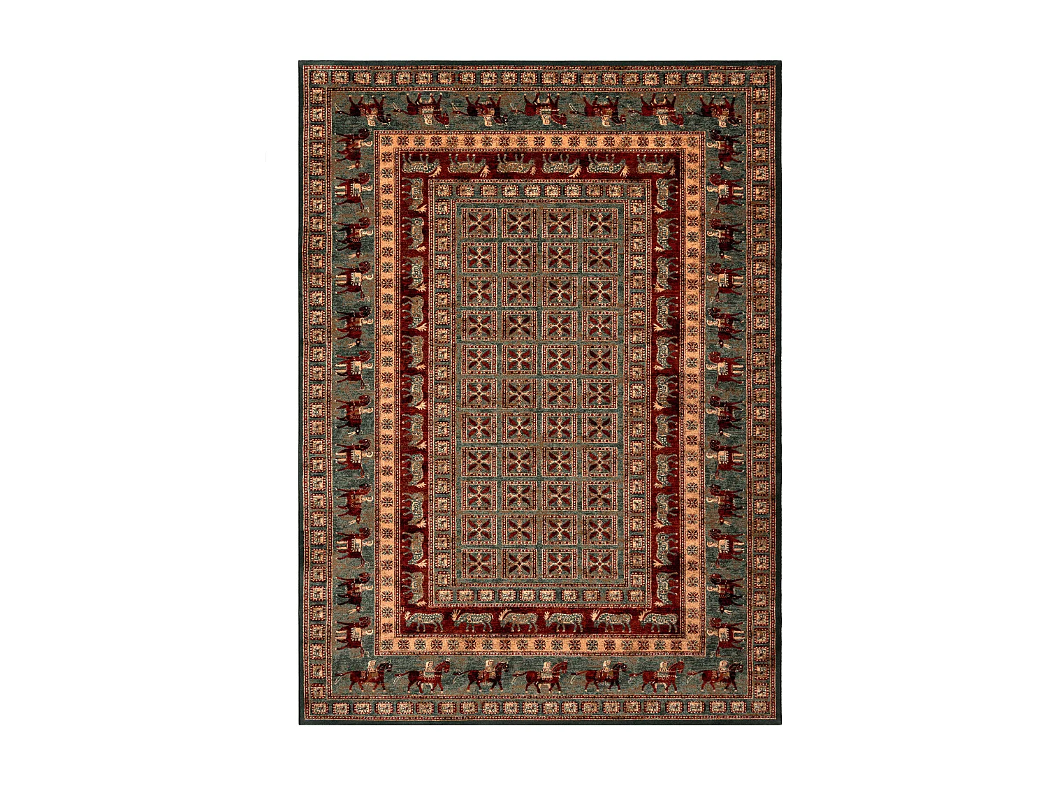 Wollen tapijt KASHQAI 4301 401 oosters, kader groen / terracotta 67x130 cm