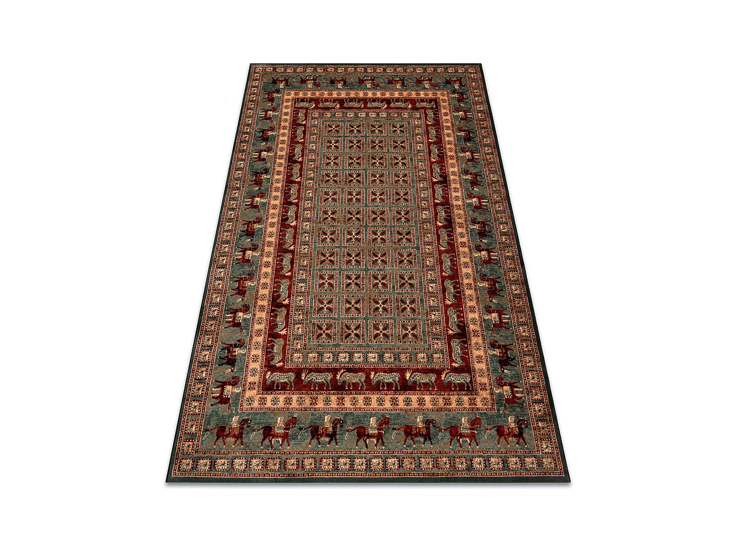 Tapis en laine KASHQAI 4301 401 oriental, cadre vert / terre cuite 67x130 cm