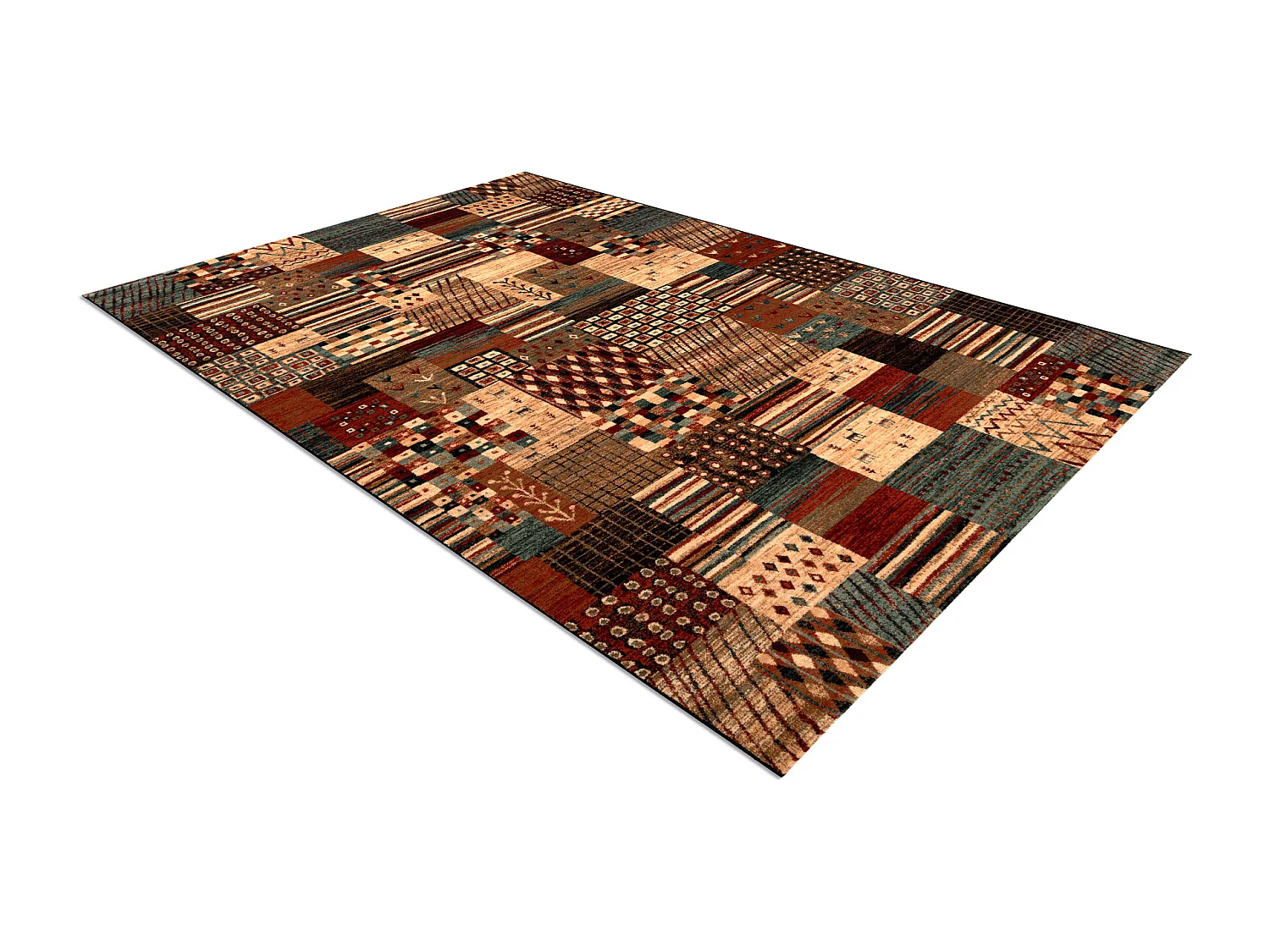 Wollen tapijt KASHQAI 4353 990 Lapwerk terracotta / beige 80x160 cm
