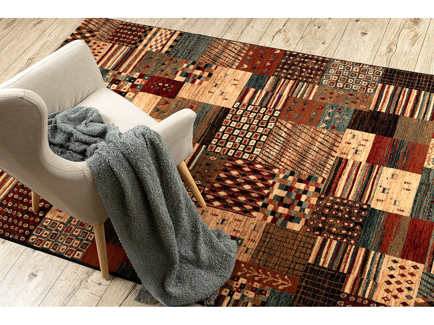 Tapis en laine KASHQAI 4353 990 Patchwork terre cuite / beige 80x160 cm