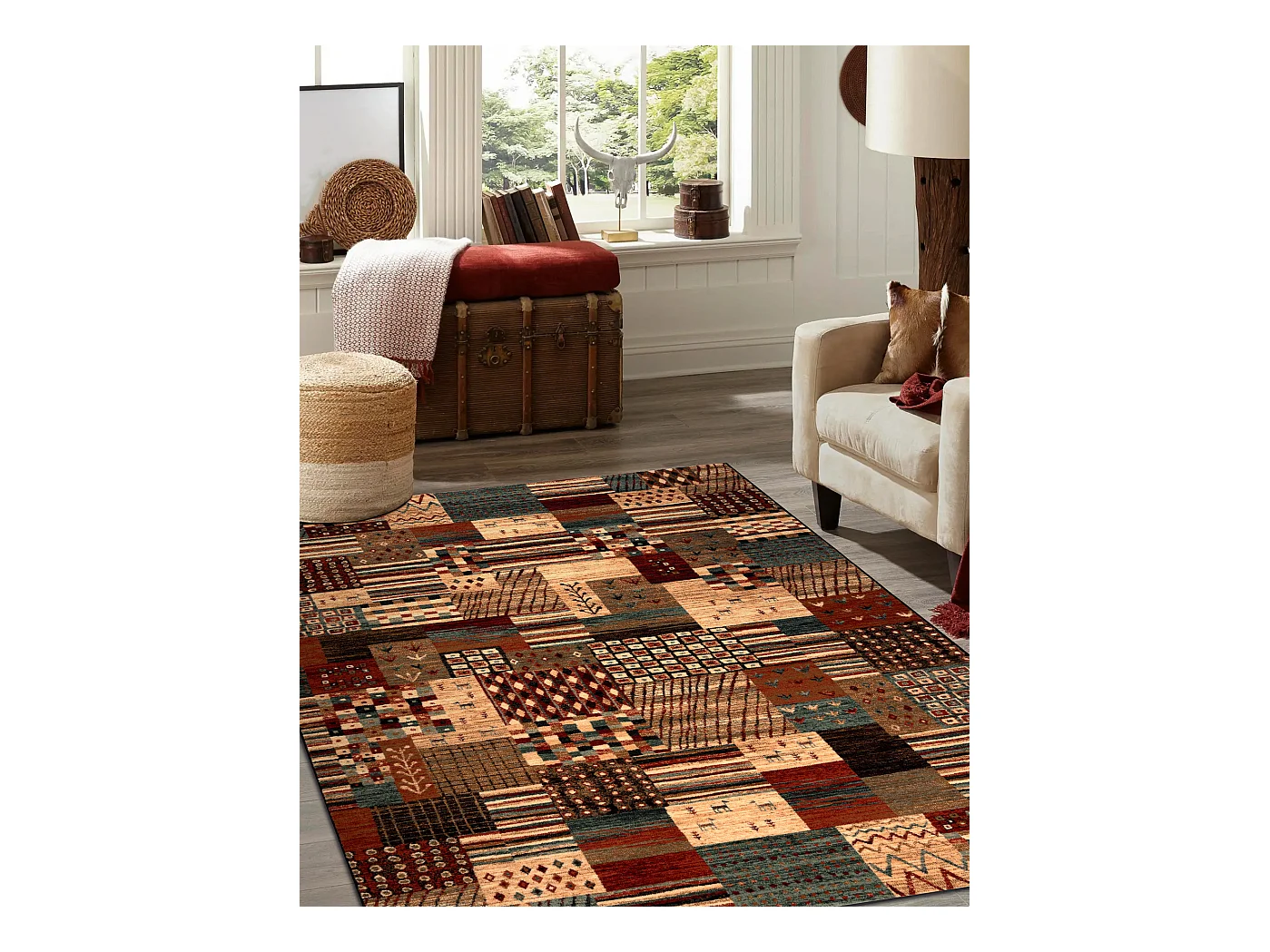 Tapis en laine KASHQAI 4353 990 Patchwork terre cuite / beige 135x200 cm