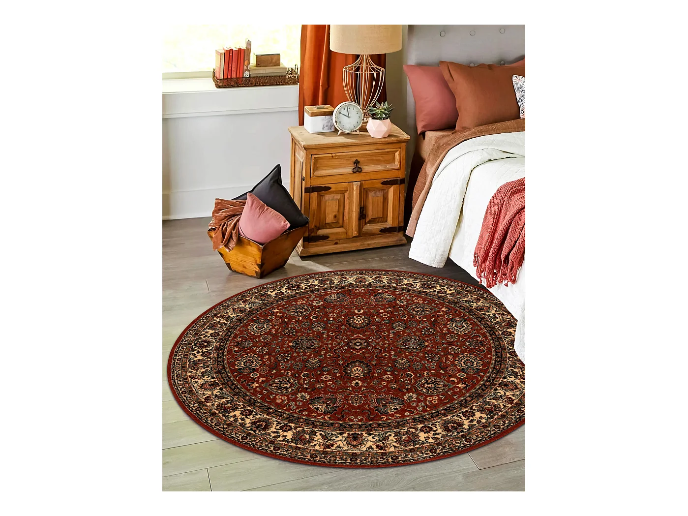 Wollen tapijt KASHQAI 4362 200 cirkel ornament bordeaux rode kleur / b cercle 120 cm