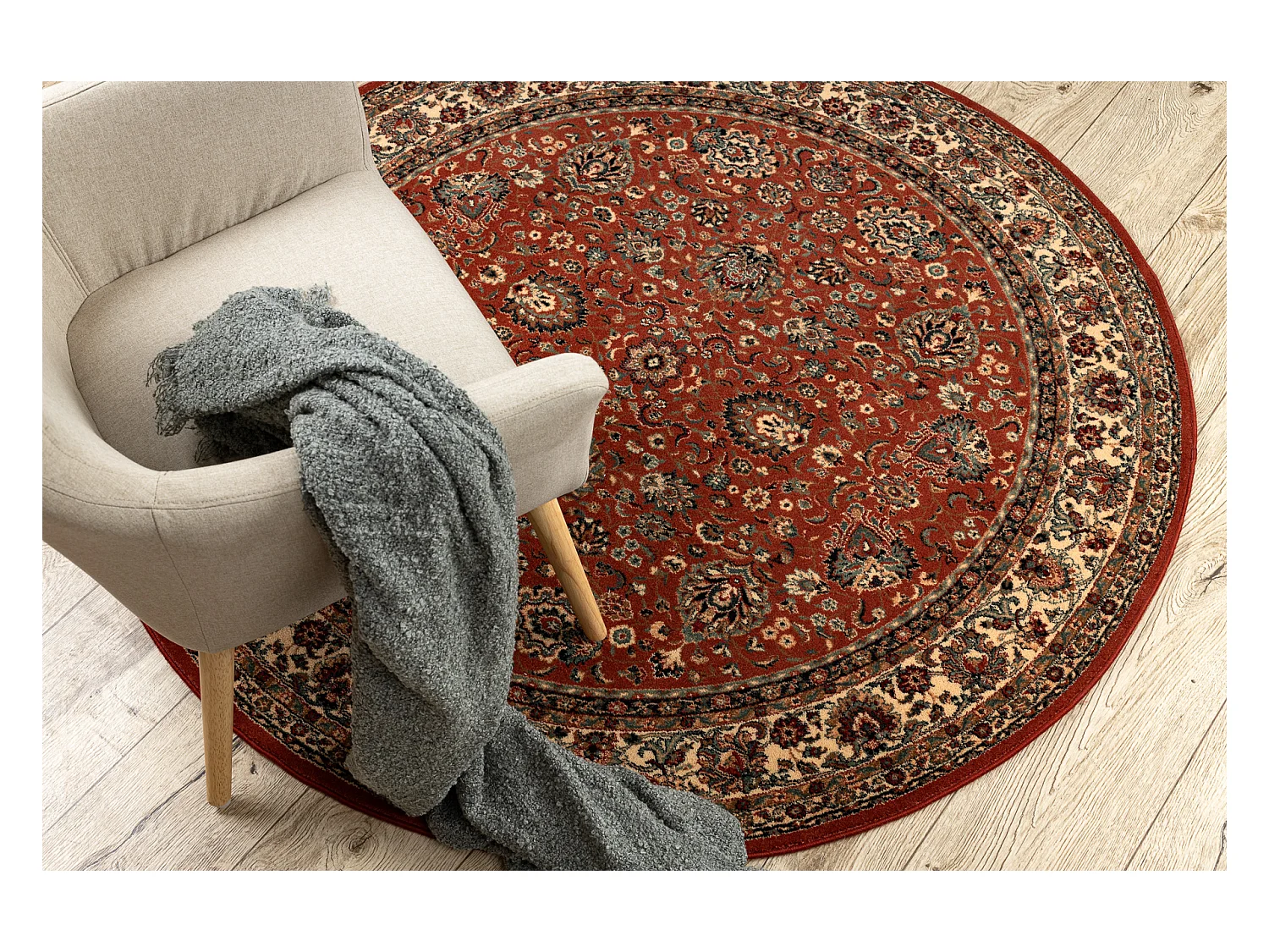 Wollen tapijt KASHQAI 4362 200 cirkel ornament bordeaux rode kleur / b cercle 120 cm