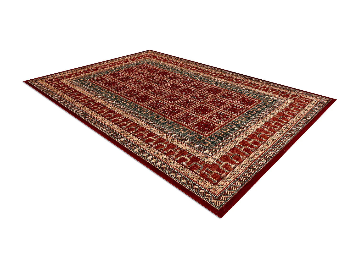 Wollen tapijt KASHQAI 4349 300 oosters, kader terracotta / groen 200x300 cm