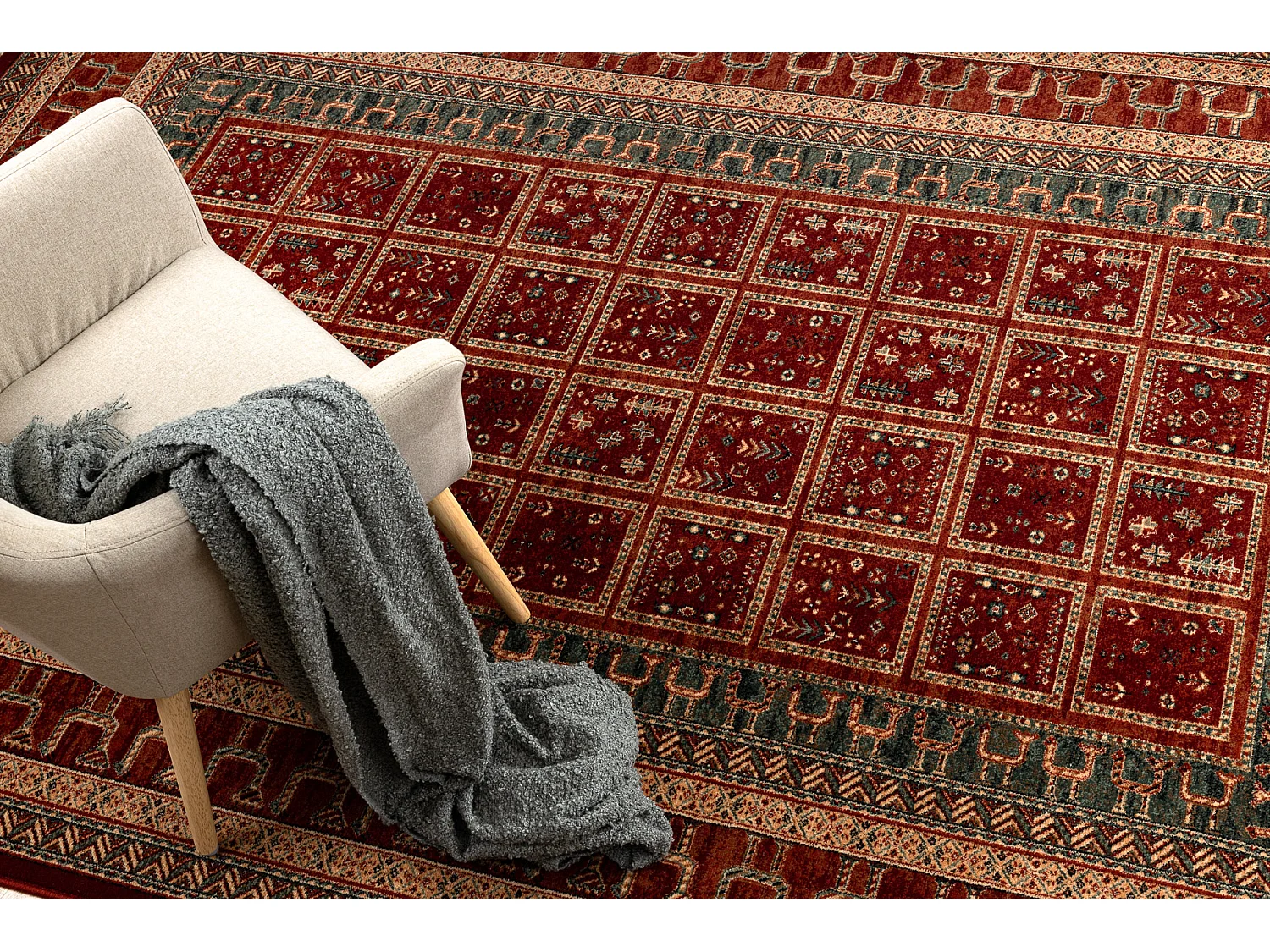 Tapis en laine KASHQAI 4349 300 oriental, cadre terre cuite / vert 200x300 cm