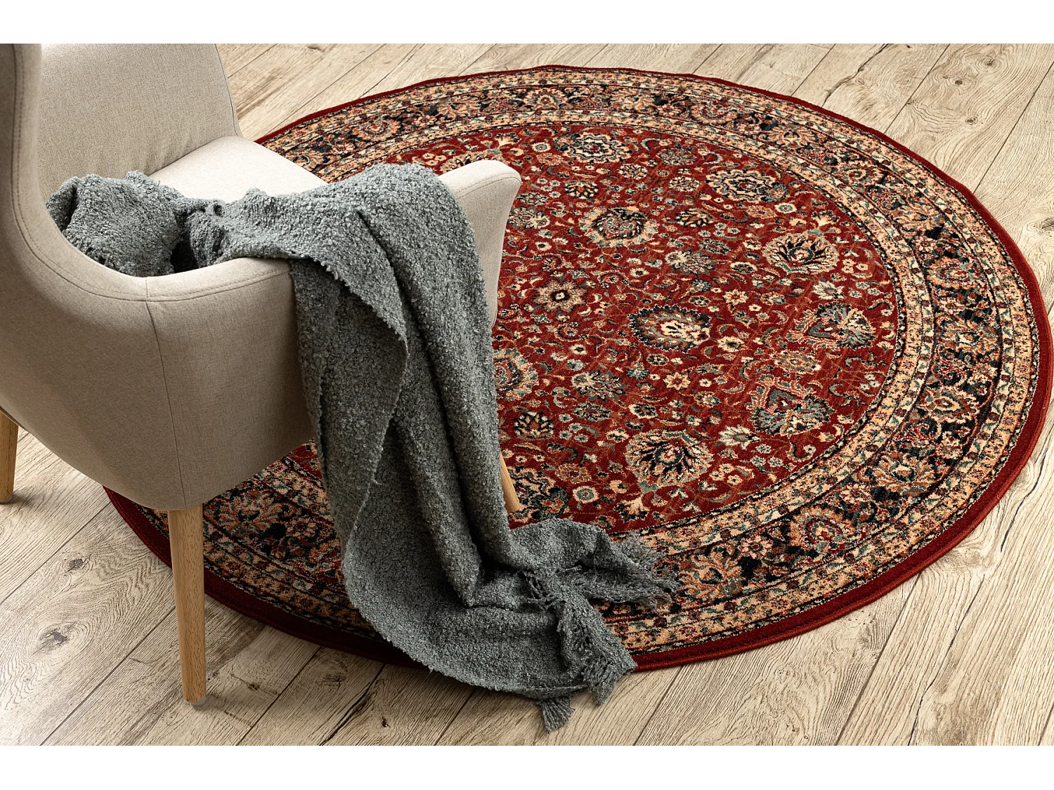 Dywan wełniany KASHQAI 4362 300 koło ornament bordo / czarny cercle 160 cm