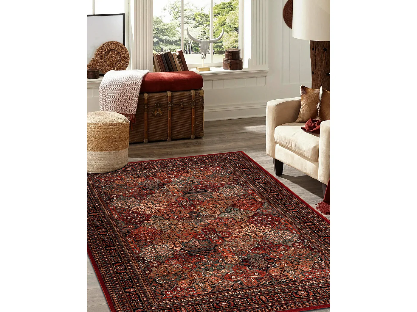 Wollen tapijt KASHQAI 4309 300 oosters, kader rode kleur 120x170 cm