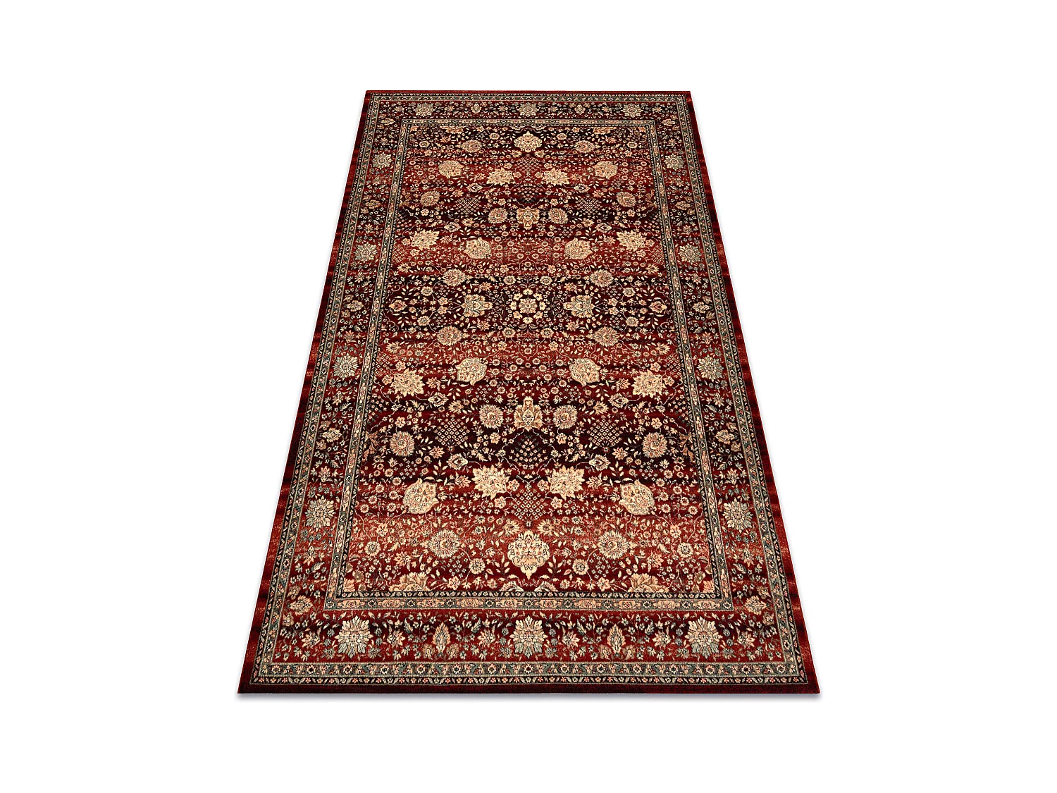 Tapis en laine KASHQAI 4365 300 Fleurs, cadre bordeaux / beige 200x300 cm
