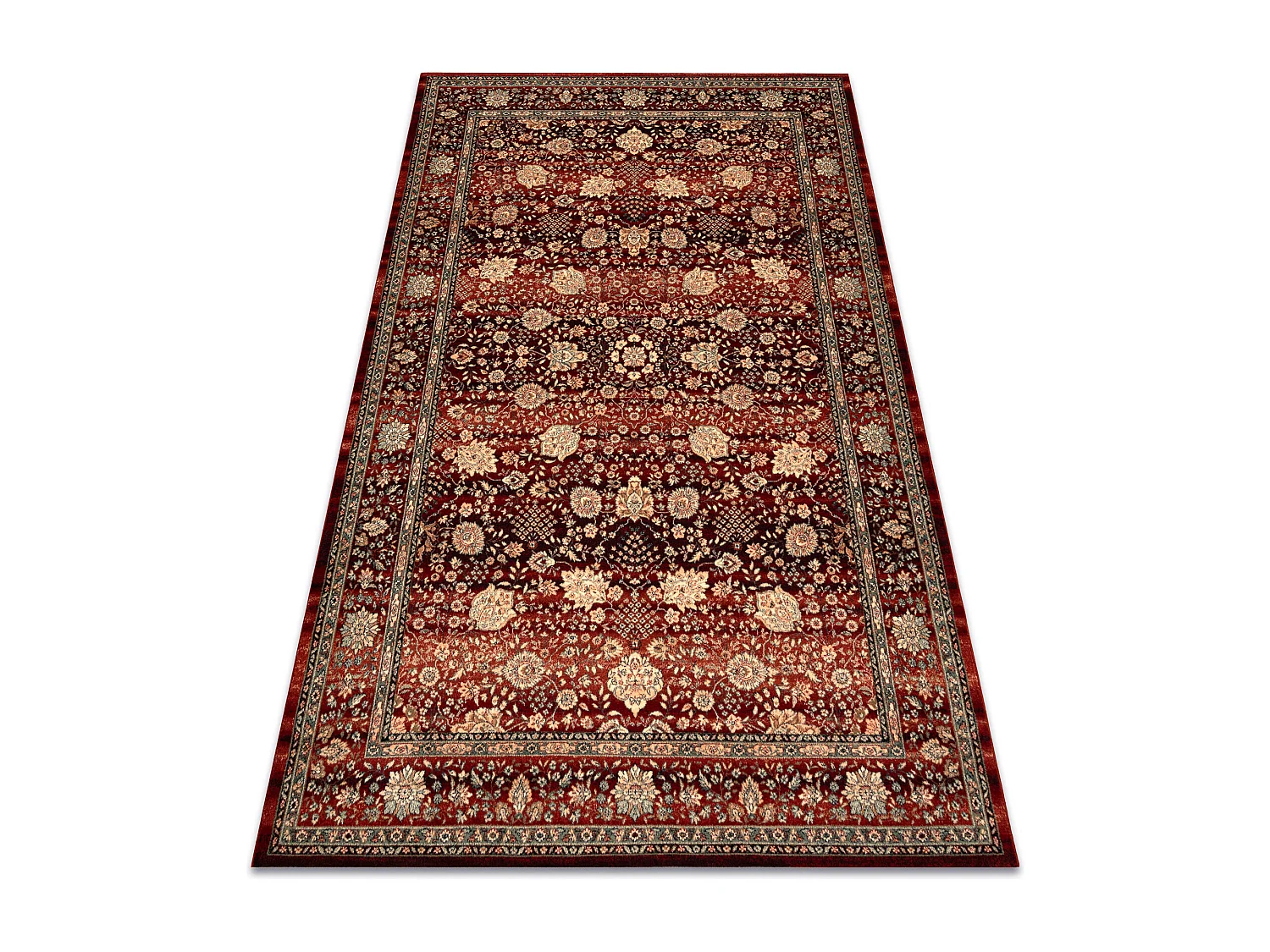 Tapis en laine KASHQAI 4365 300 Fleurs, cadre bordeaux / beige 200x300 cm