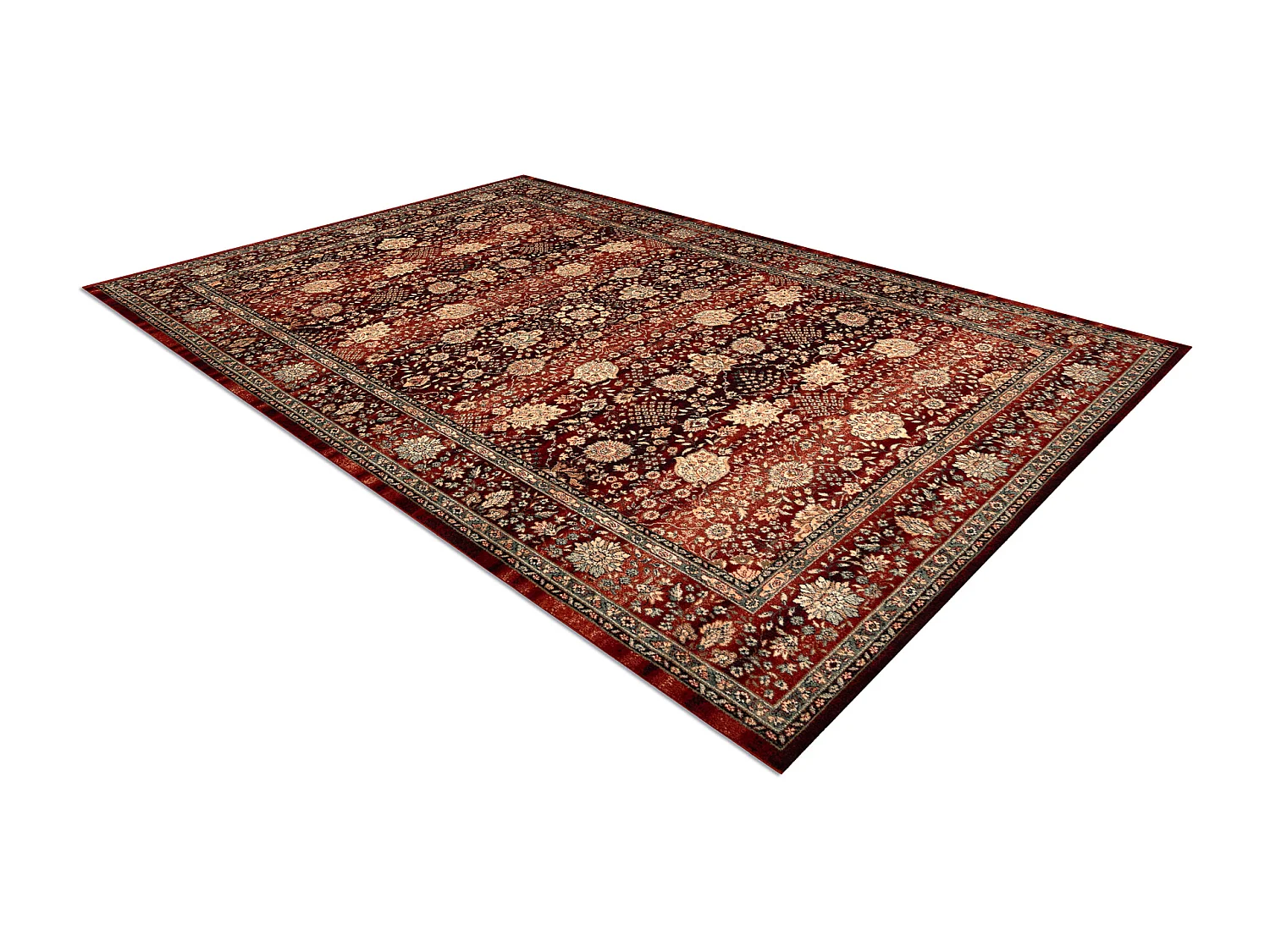 Tapis en laine KASHQAI 4365 300 Fleurs, cadre bordeaux / beige 200x300 cm