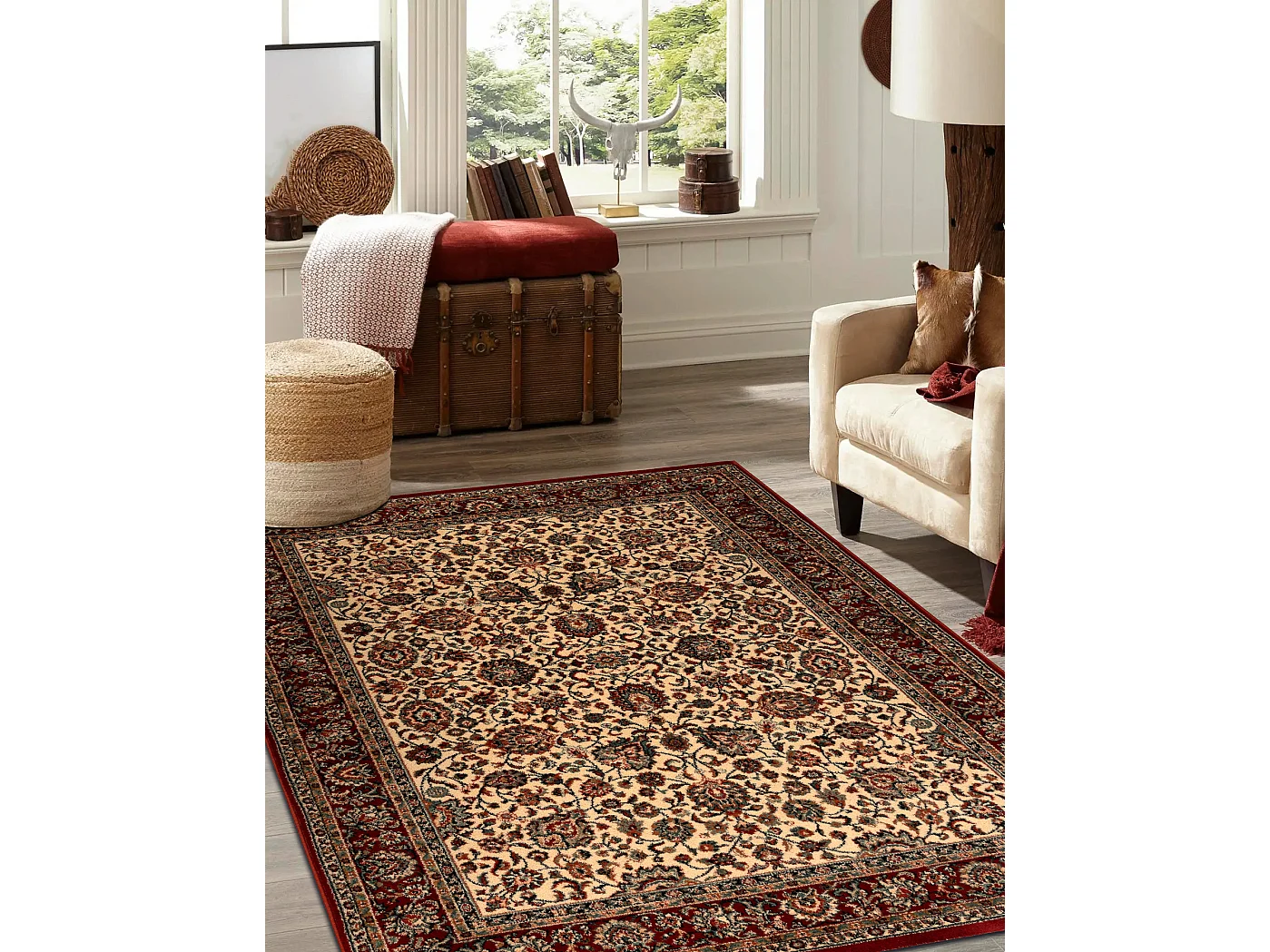 Tapis en laine KASHQAI 4362 102 ornement beige / bordeaux 80x300 cm