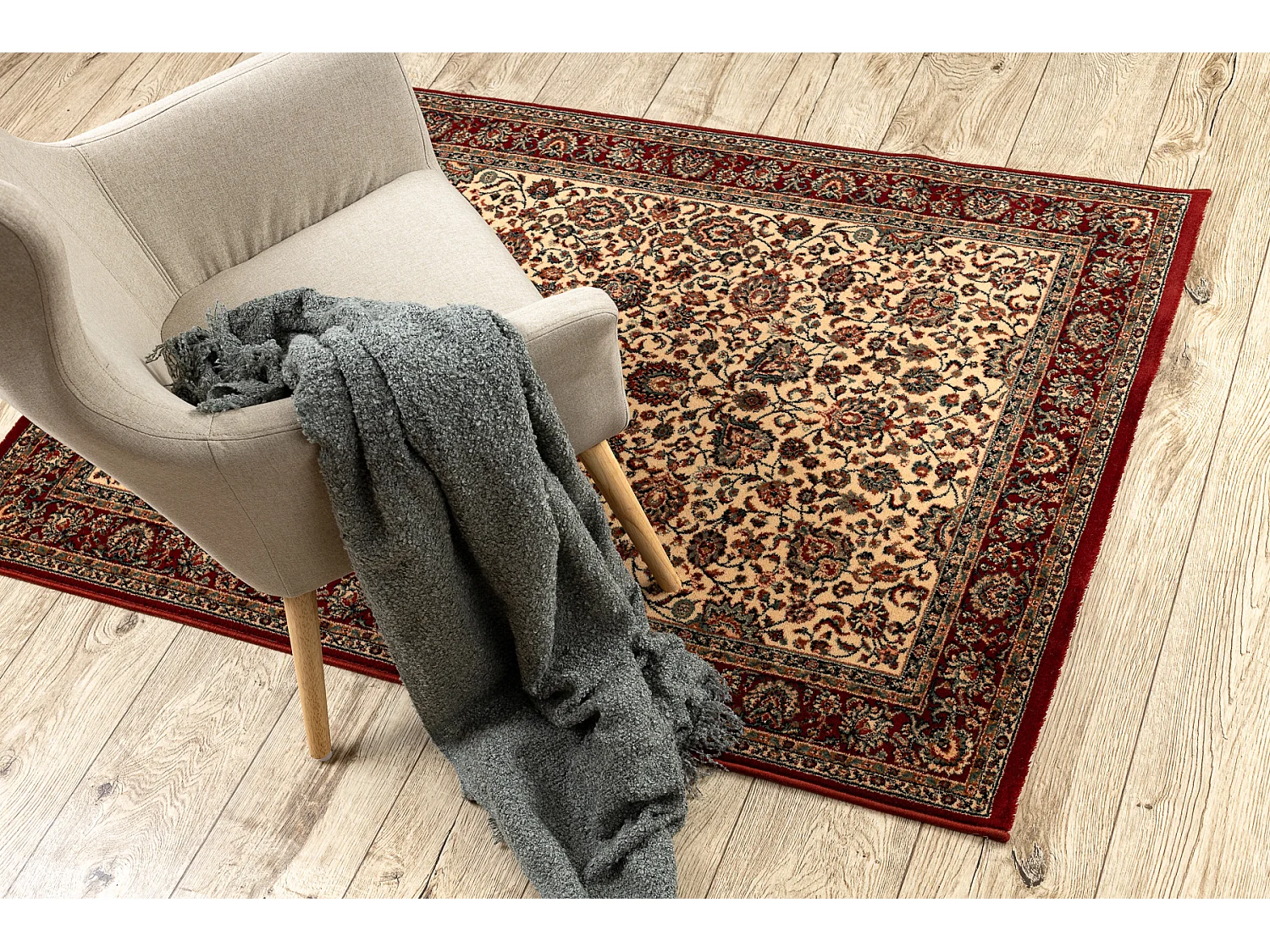 Tapis en laine KASHQAI 4362 102 ornement beige / bordeaux 80x300 cm