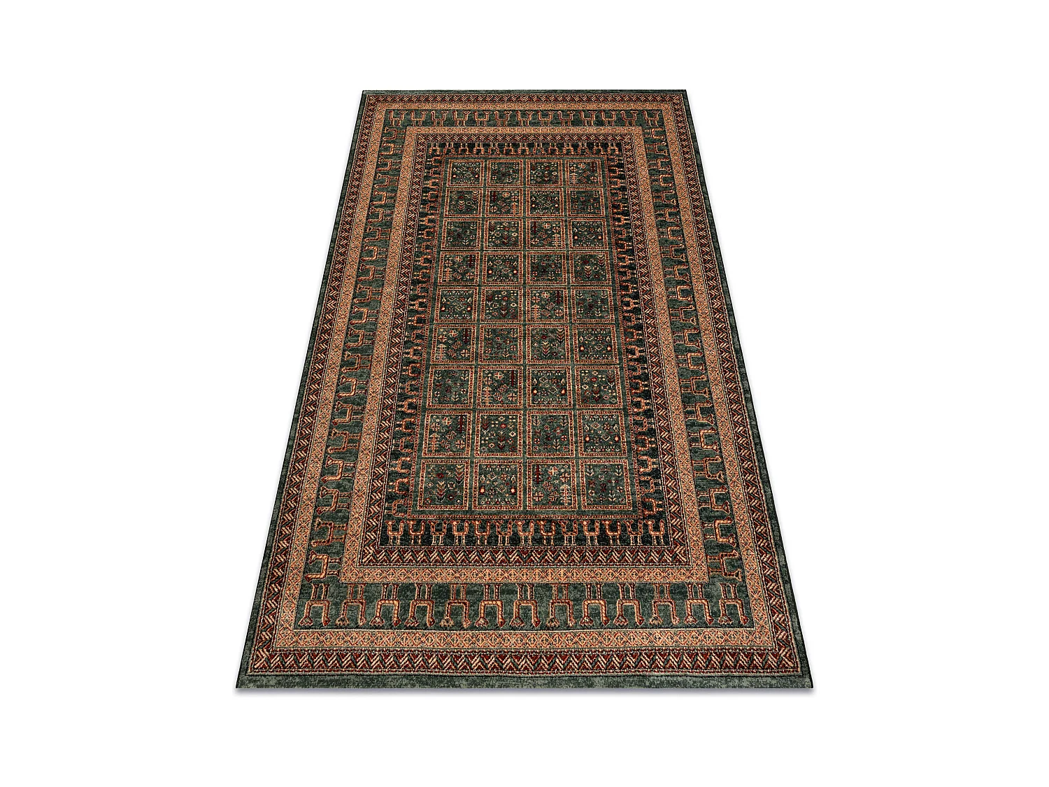 Tapis en laine KASHQAI 4349 400 oriental, cadre vert 67x130 cm