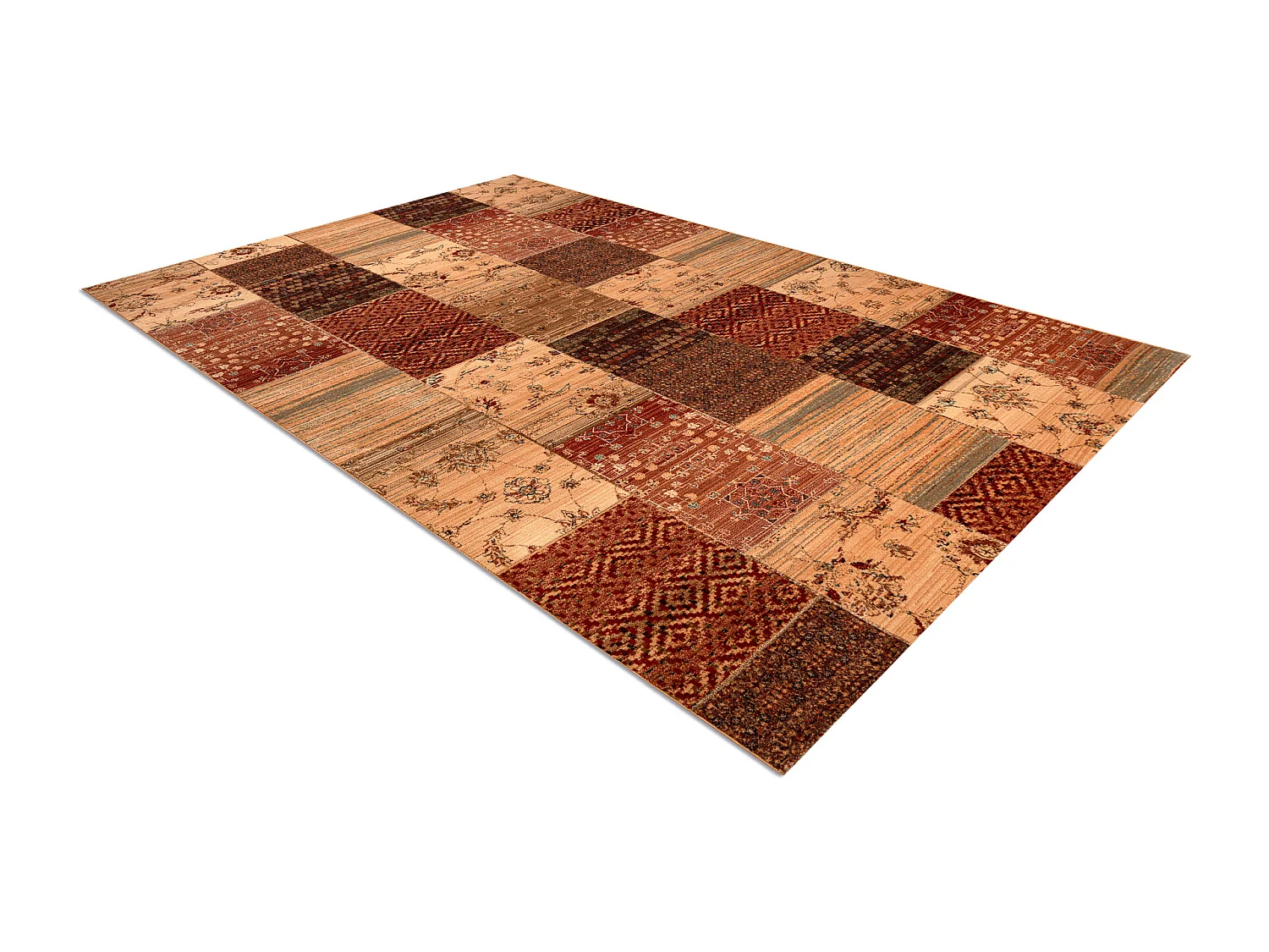 Tapis en laine KASHQAI 4327 101 Patchwork terre cuite 200x300 cm