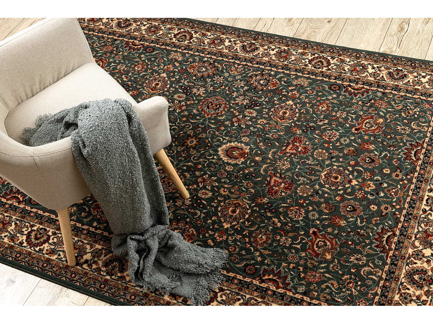 Wollteppich KASHQAI 4362 410 Ornament grün / beige 240x340 cm