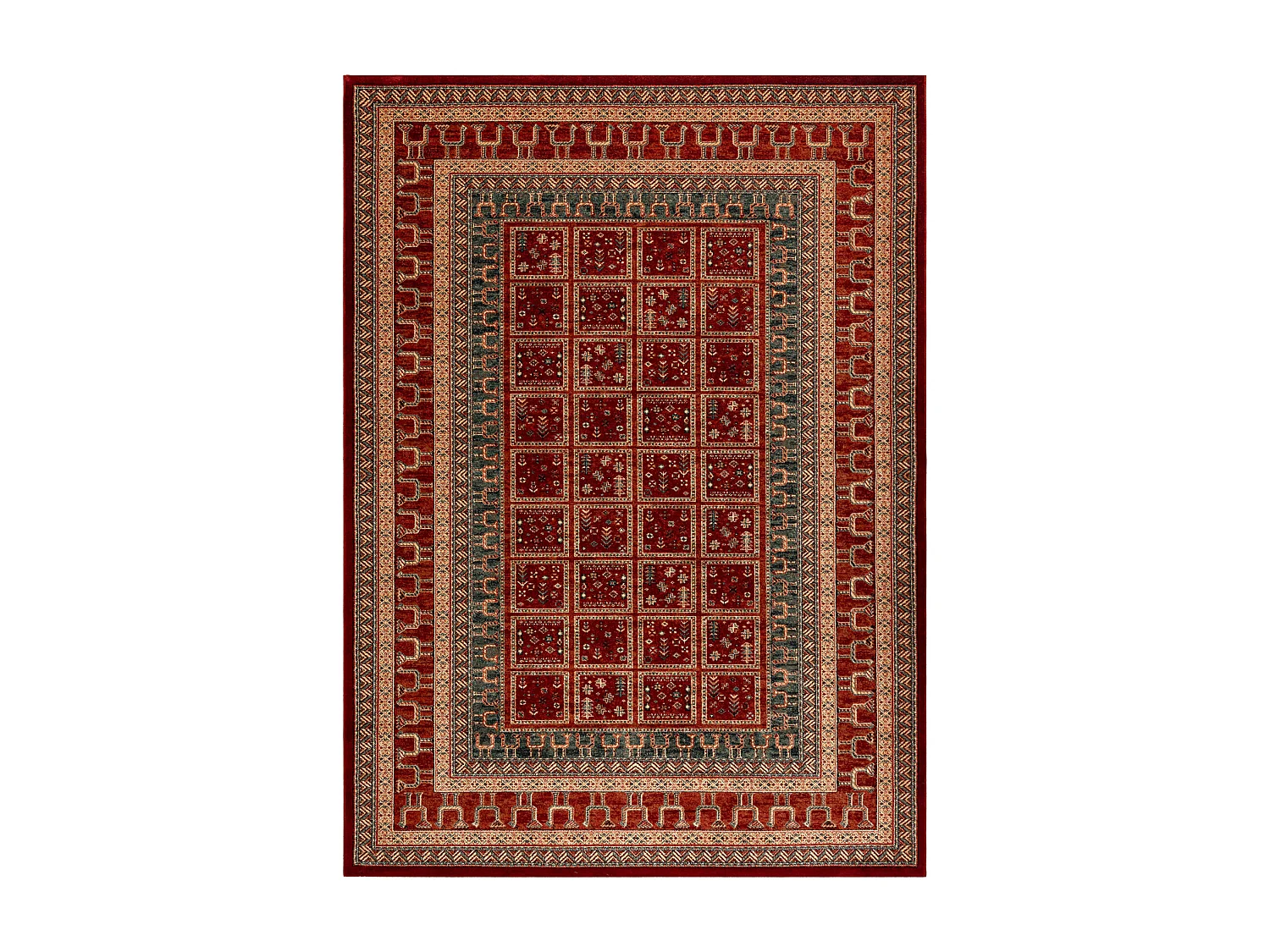 Wollen tapijt KASHQAI 4349 300 oosters, kader terracotta / groen 67x275 cm