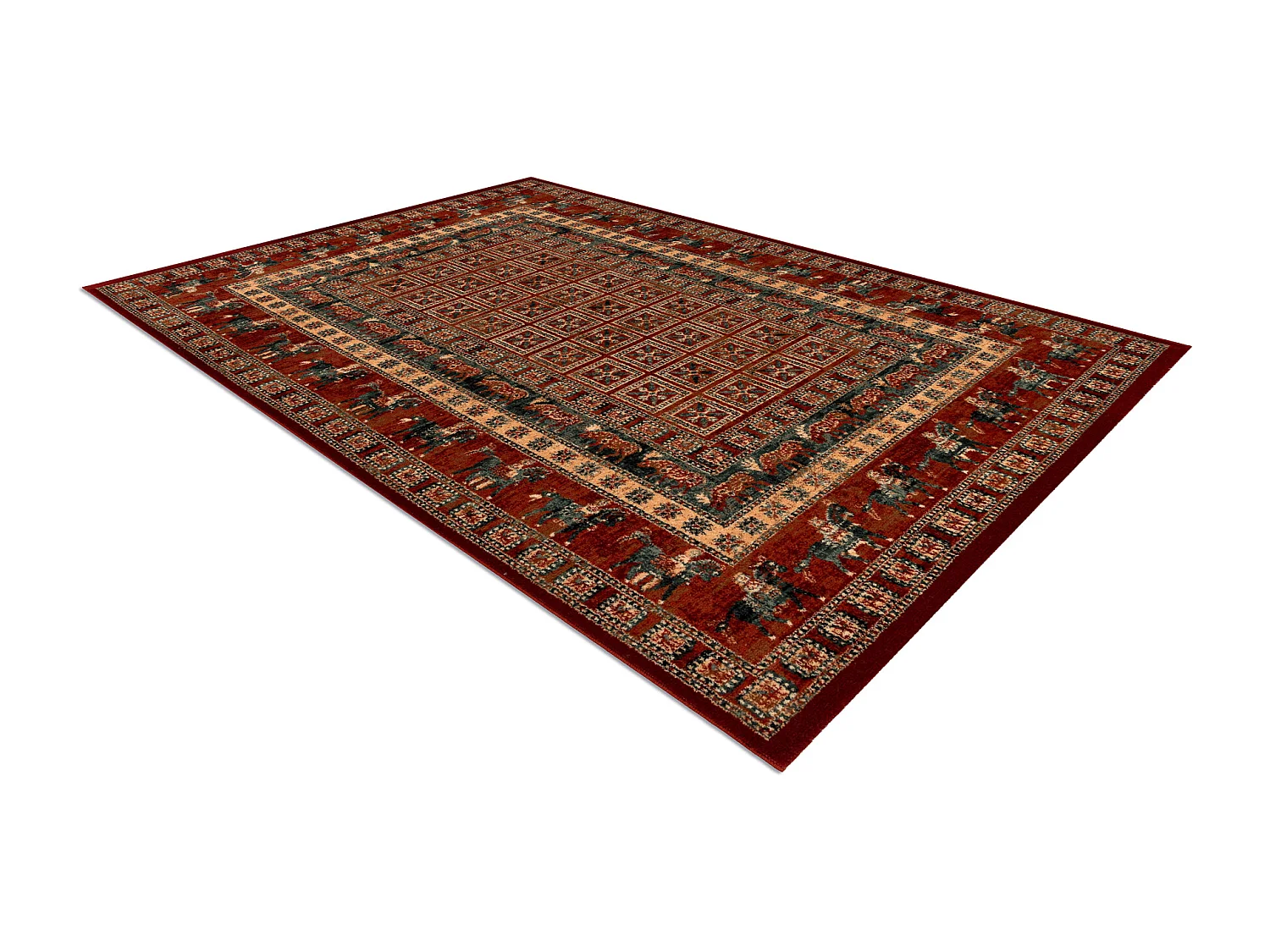 Tapis en laine KASHQAI 4301 300 oriental, cadre terre cuite / vert 240x340 cm