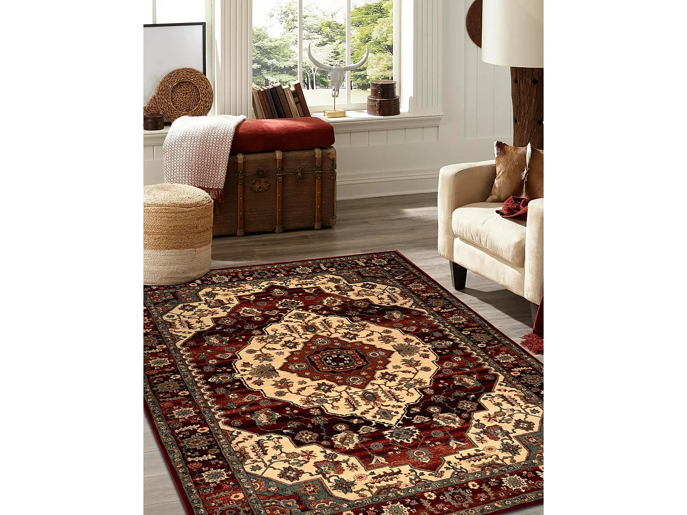 Tapis en laine KASHQAI 4377 300 ornement bordeaux / beige 160x240 cm