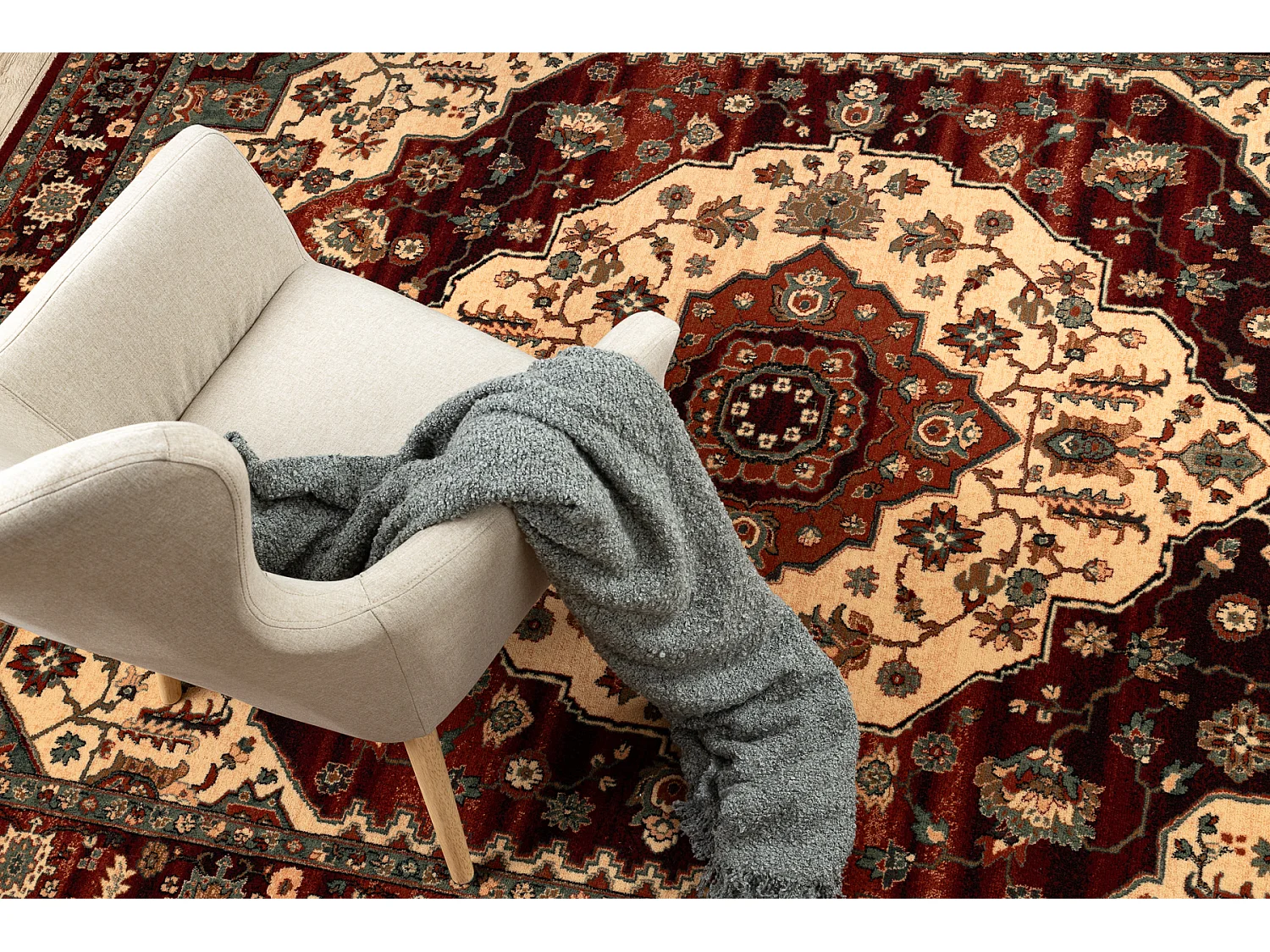 Tapis en laine KASHQAI 4377 300 ornement bordeaux / beige 160x240 cm