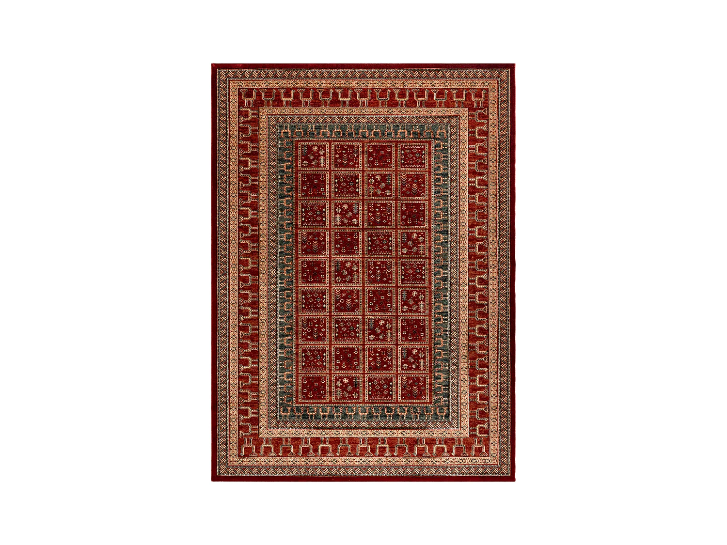 Wollen tapijt KASHQAI 4349 300 oosters, kader terracotta / groen 120x170 cm
