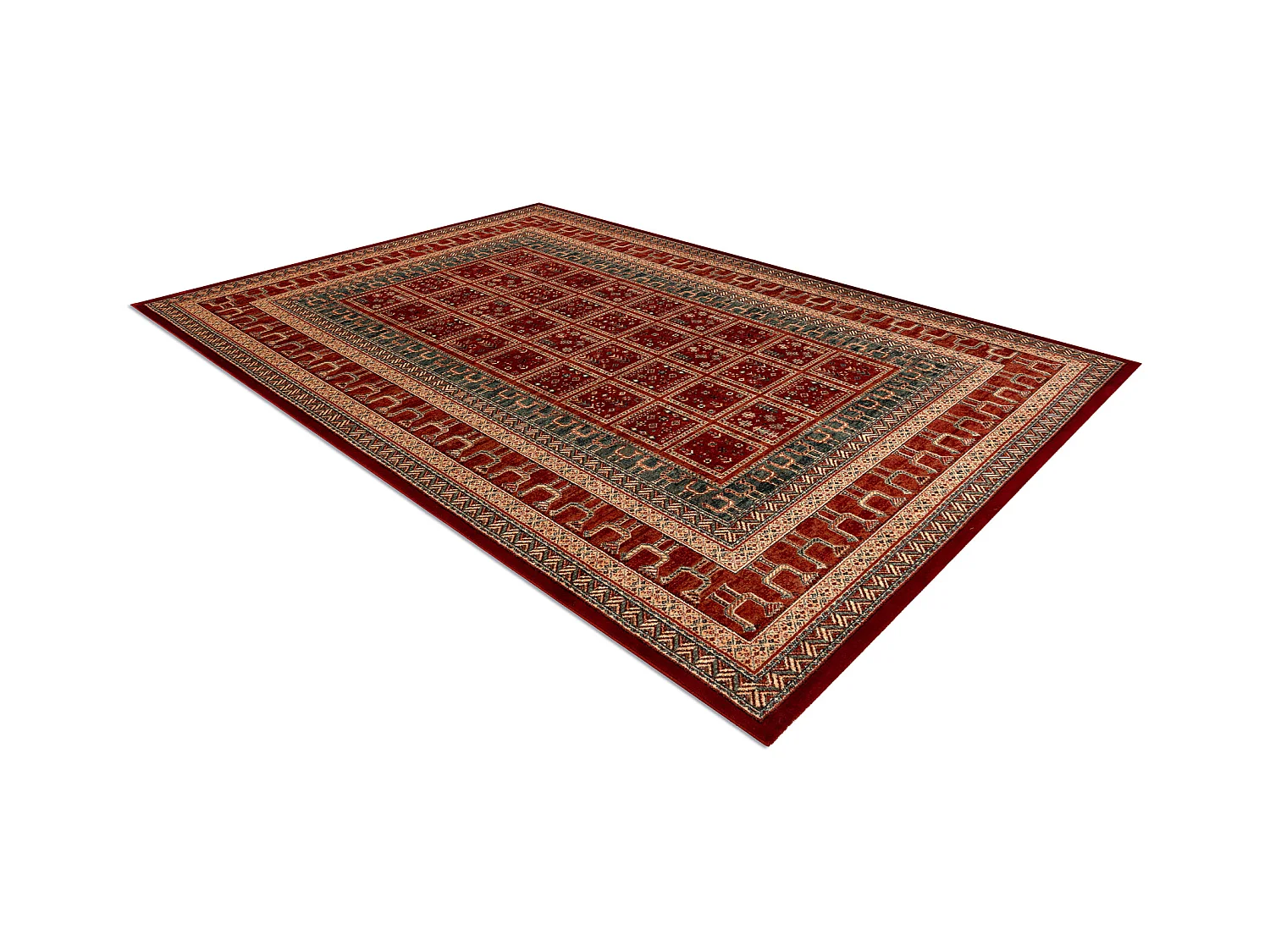 Wollen tapijt KASHQAI 4349 300 oosters, kader terracotta / groen 120x170 cm