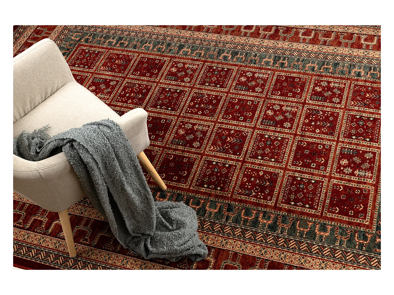 Wollen tapijt KASHQAI 4349 300 oosters, kader terracotta / groen 120x170 cm