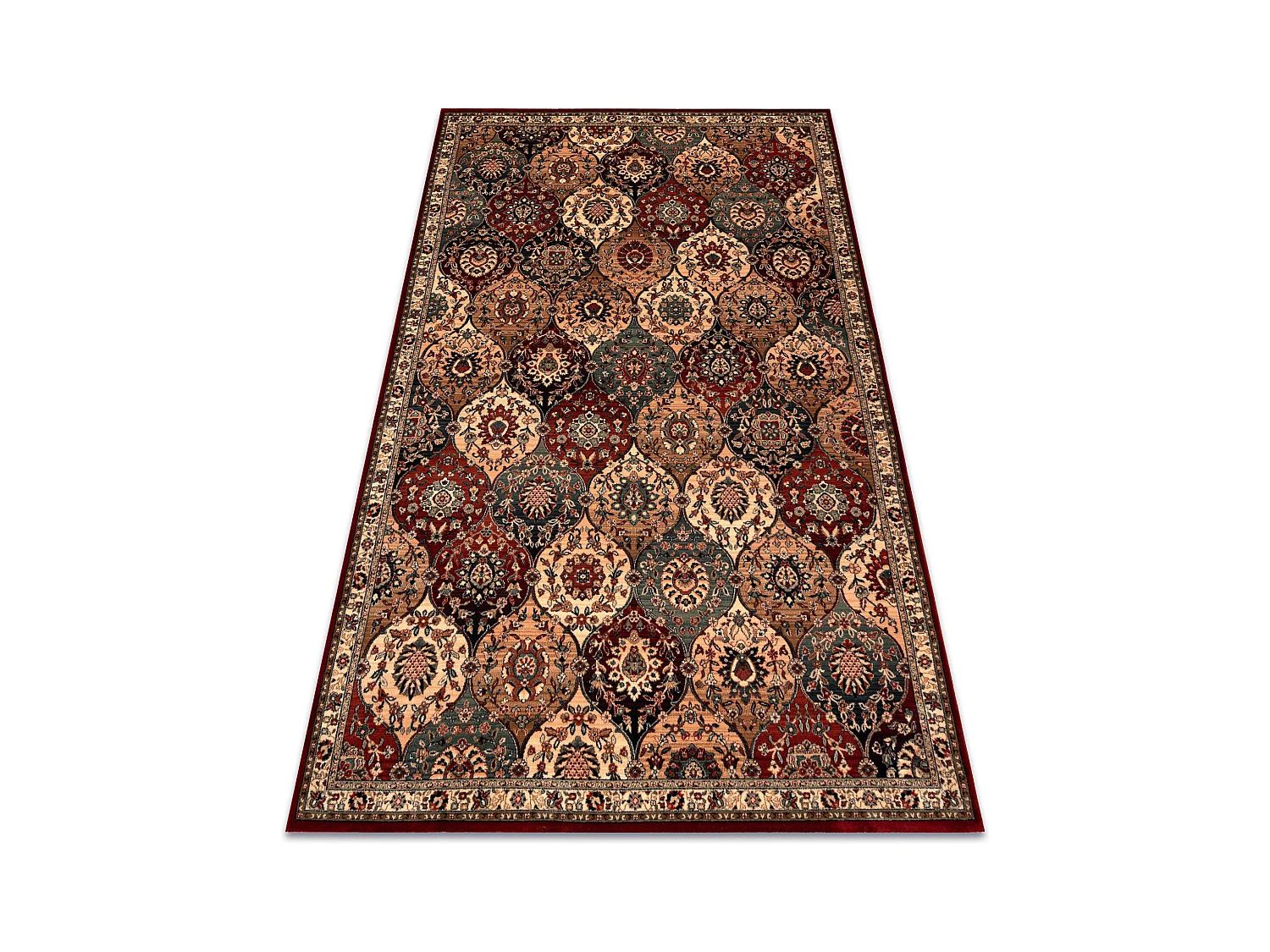 Wollteppich KASHQAI 4373 300 orientalisch, Gitter beige / rotwein  200x300 cm
