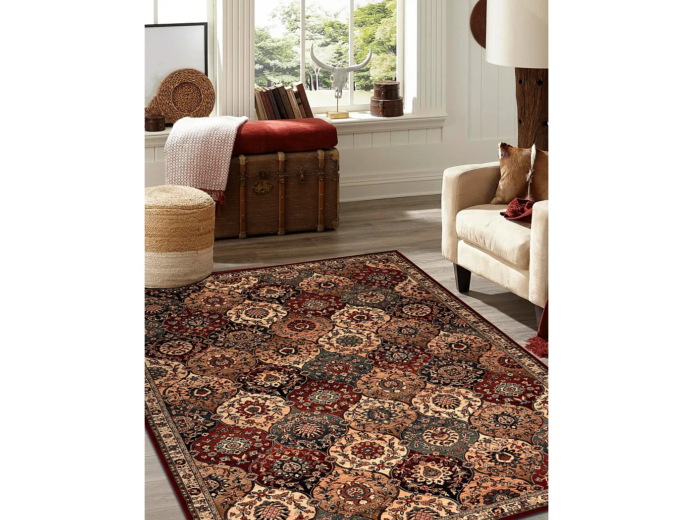 Tapis en laine KASHQAI 4373 300 oriental, treillis beige / bordeaux 200x300 cm