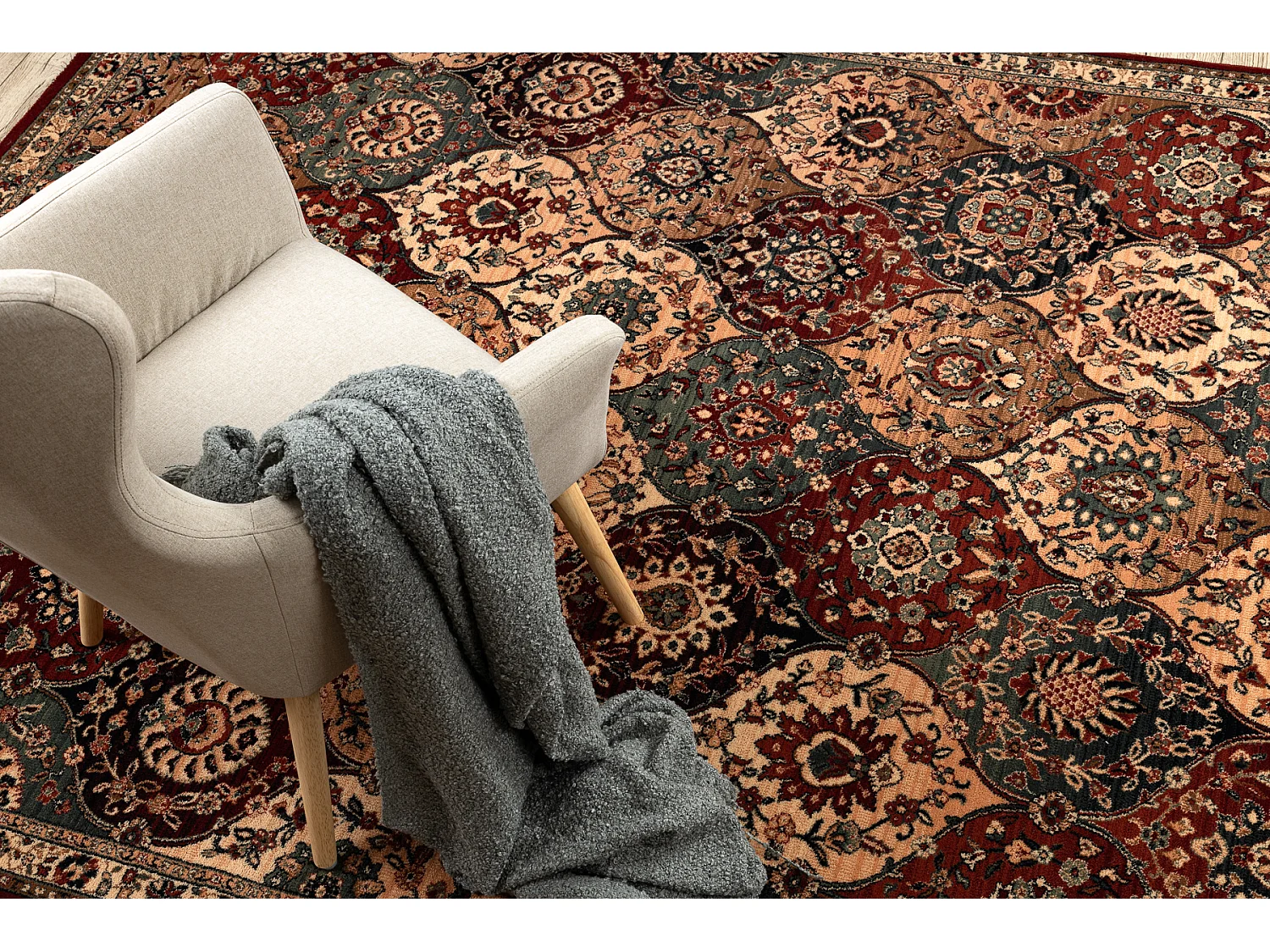 Tapis en laine KASHQAI 4373 300 oriental, treillis beige / bordeaux 200x300 cm