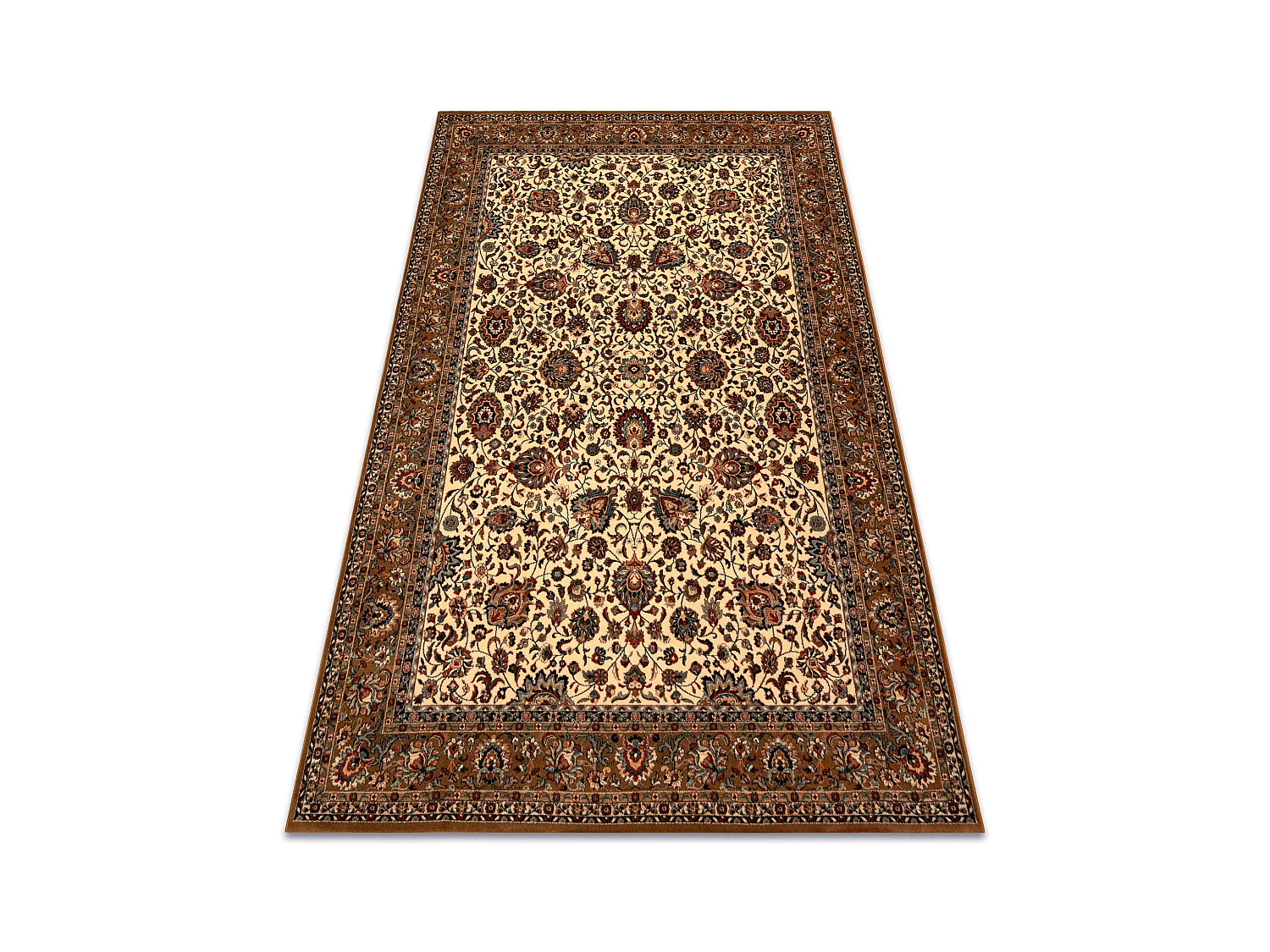 Tapis en laine KASHQAI 4362 103 Fleurs, cadre beige / bordeaux 240x340 cm