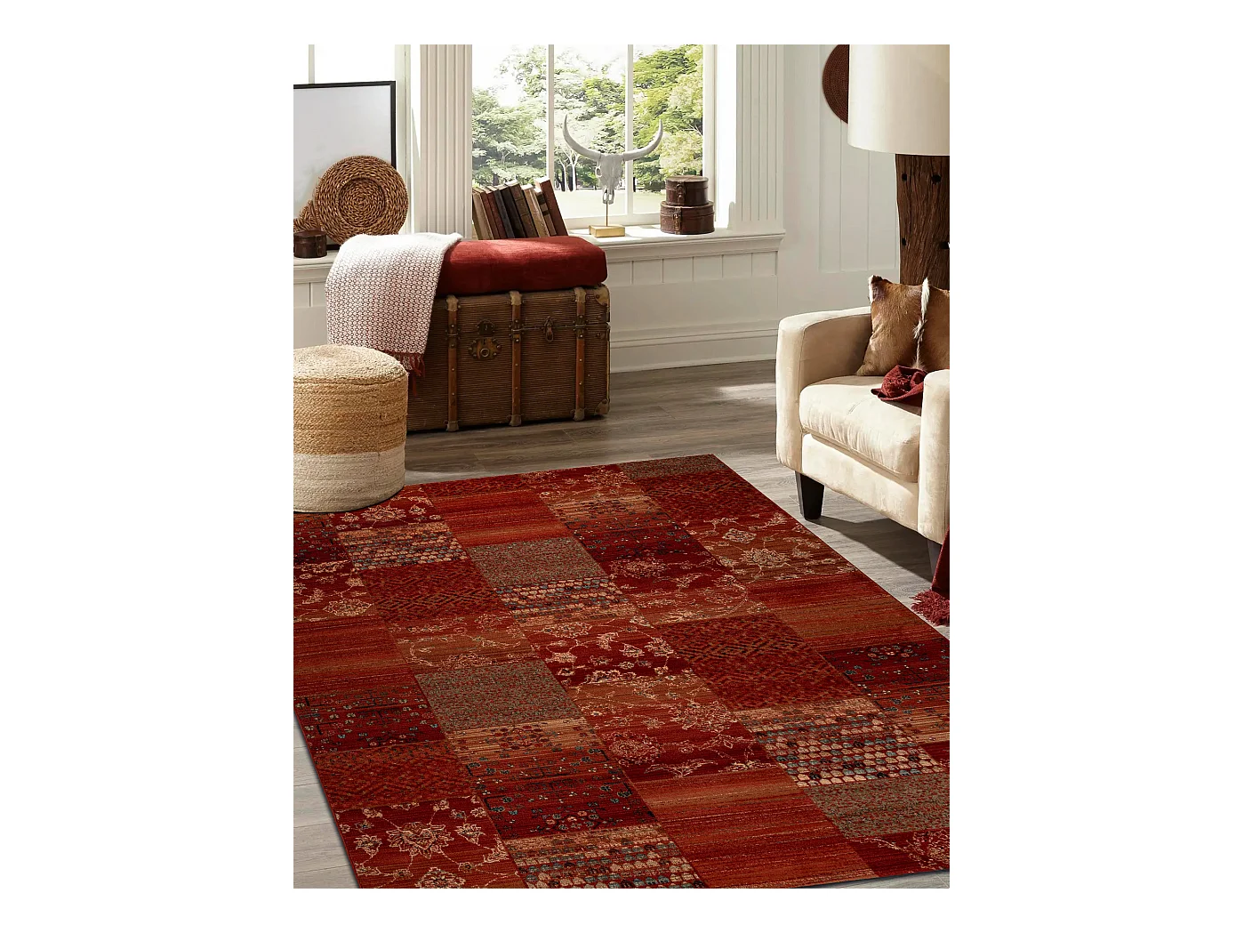 Tapis en laine KASHQAI 4327 300 Patchwork bordeaux 160x240 cm