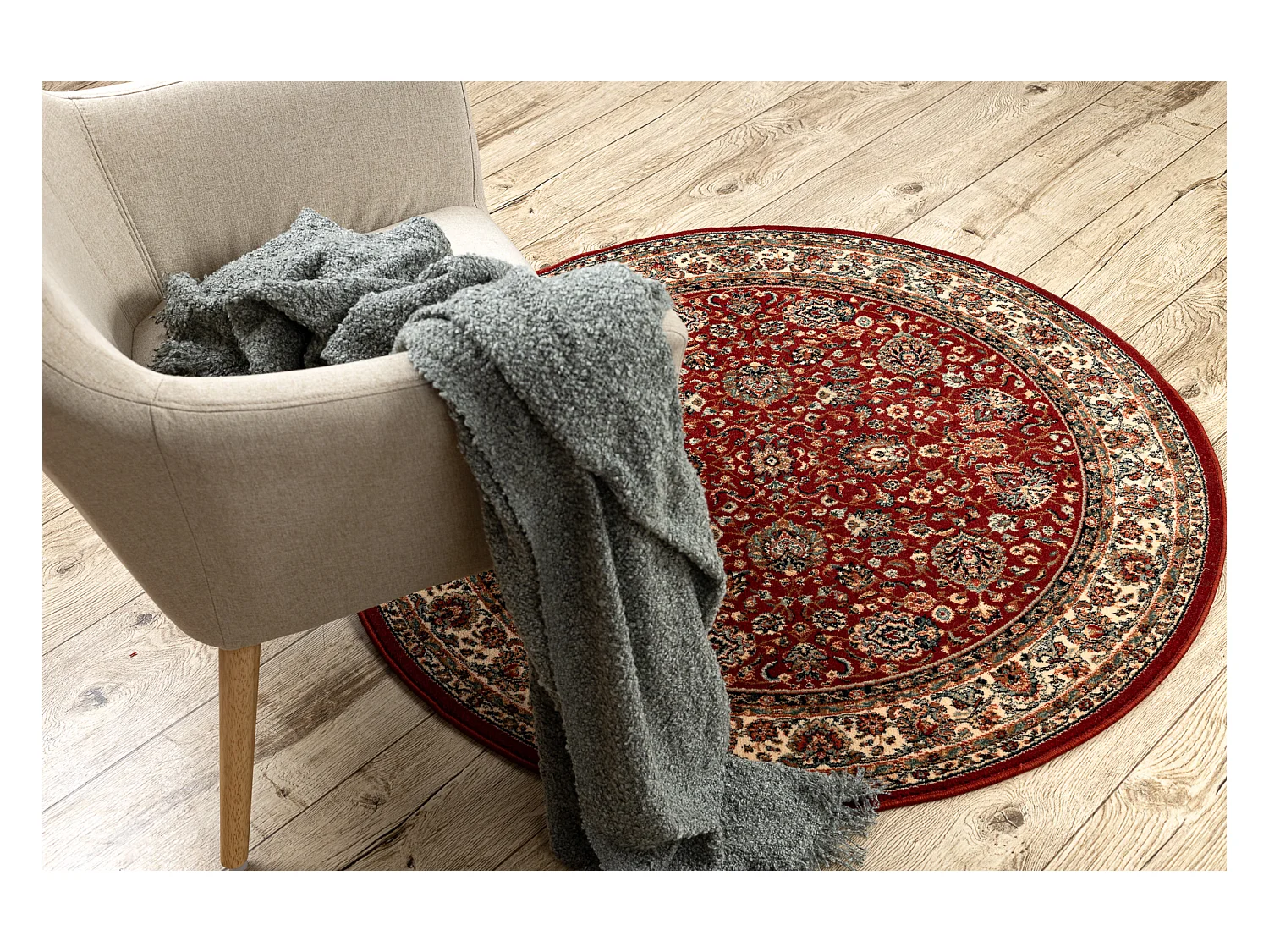 Dywan wełniany KASHQAI 4362 302 koło ornament bordo / beż cercle 120 cm