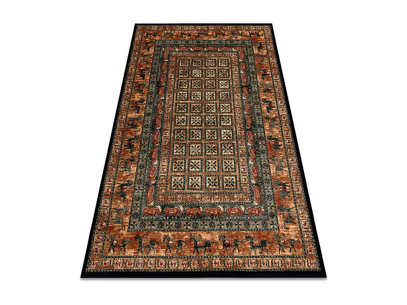 Tapis en laine KASHQAI 4301 500 oriental, cadre beige / vert 67x130 cm