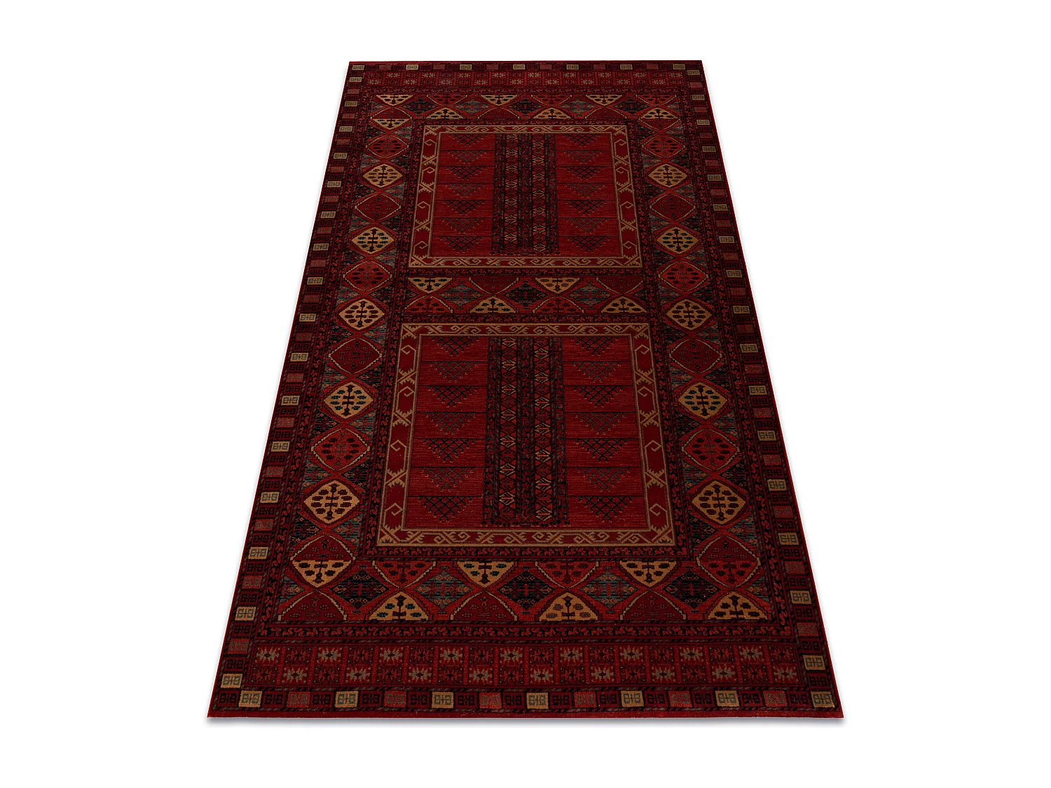 Wollen tapijt KASHQAI 4346 300 oosters, geometrisch rode kleur 67x275 cm